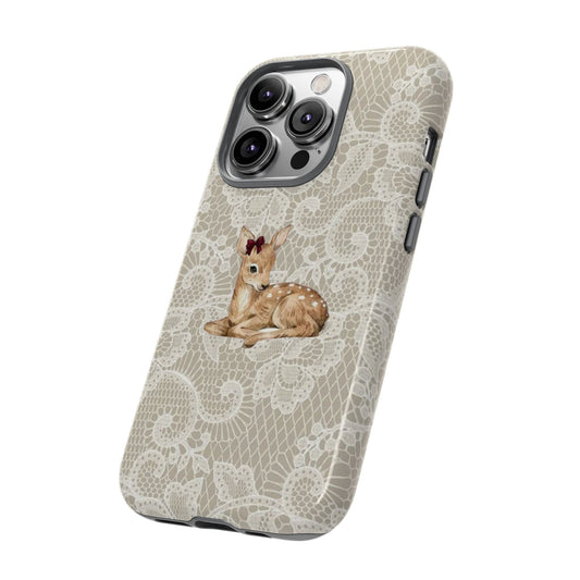 Coquette Deer iPhone Case — Vintage Lace Cottagecore Fawn Phone Cover