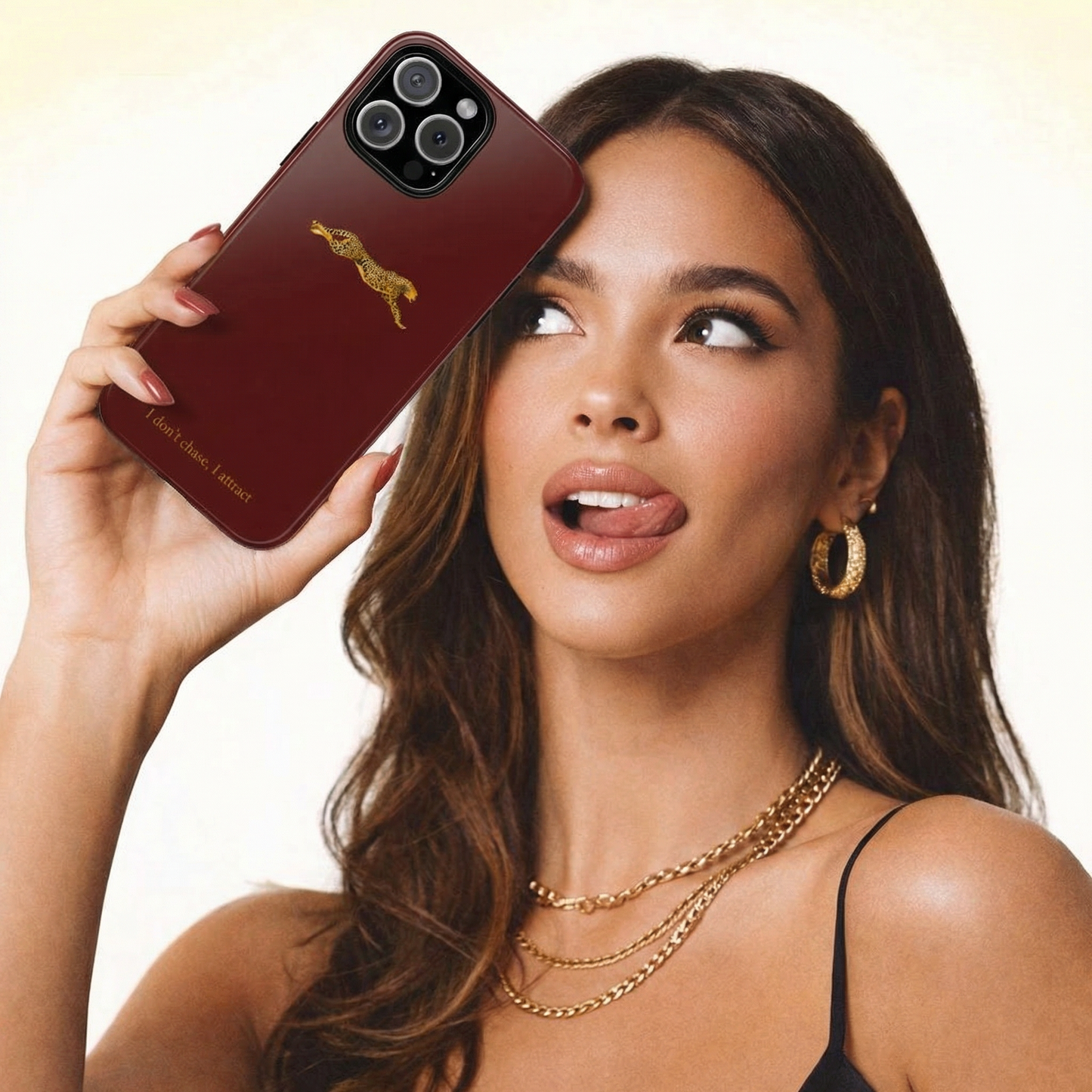 Leopard Cherry Red Phone Case — Aesthetic Stylish Tough Case—luxury iPhone case "I don't chase I attract"