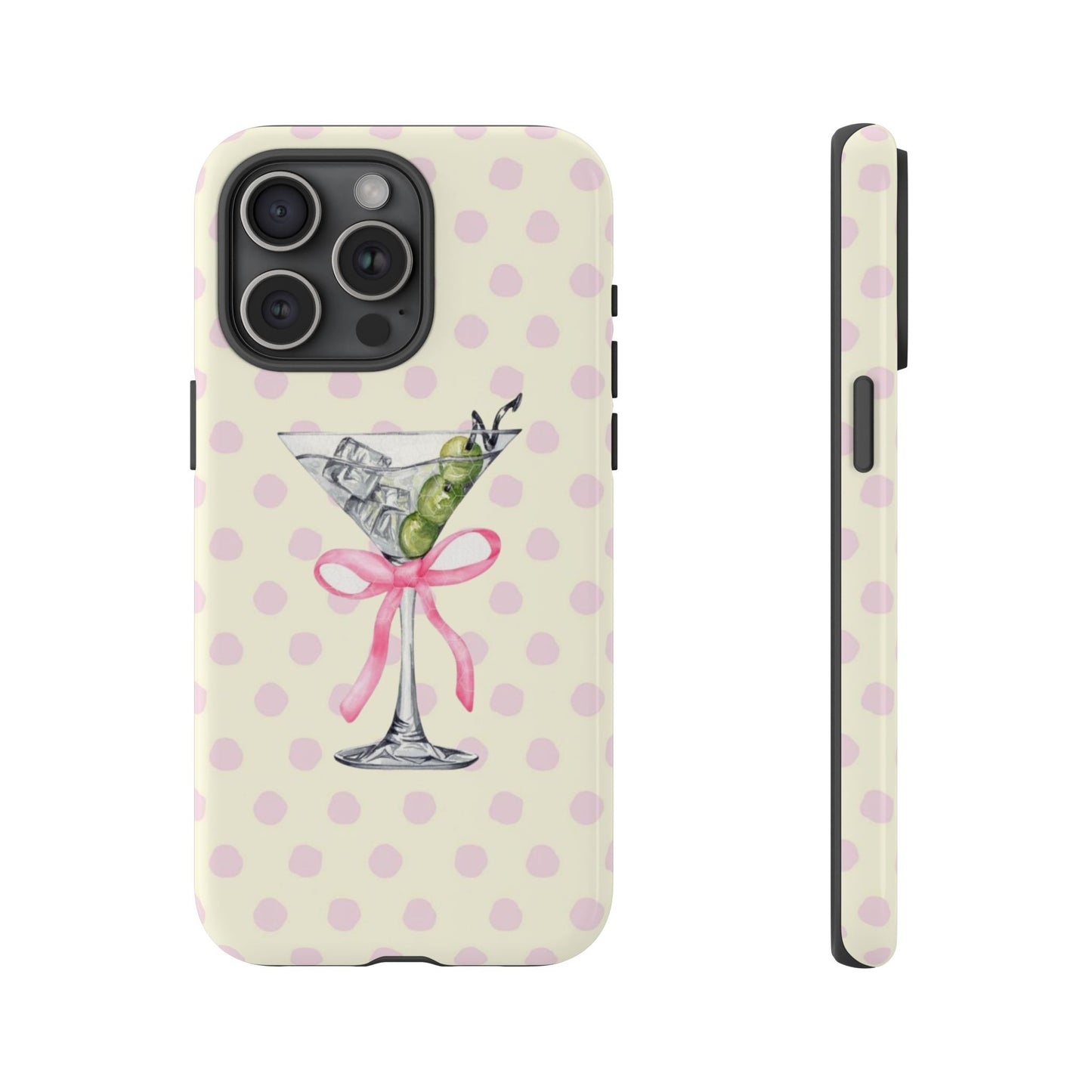 Martini & Olive Polka Dot Phone Case — Cute Pink Ribbon Cocktail iPhone Cover
