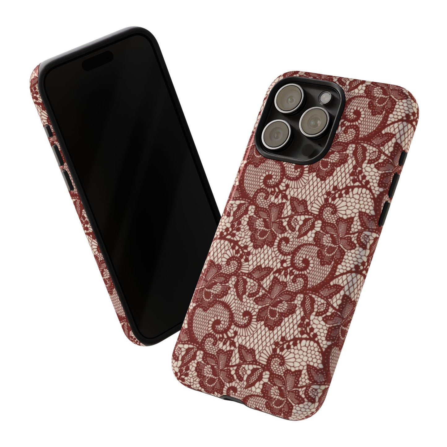 Elegant Red & Cream Lace Pattern Phone Case | Chic Feminine Aesthetic iPhone Case | Trendy Vintage Lace Design