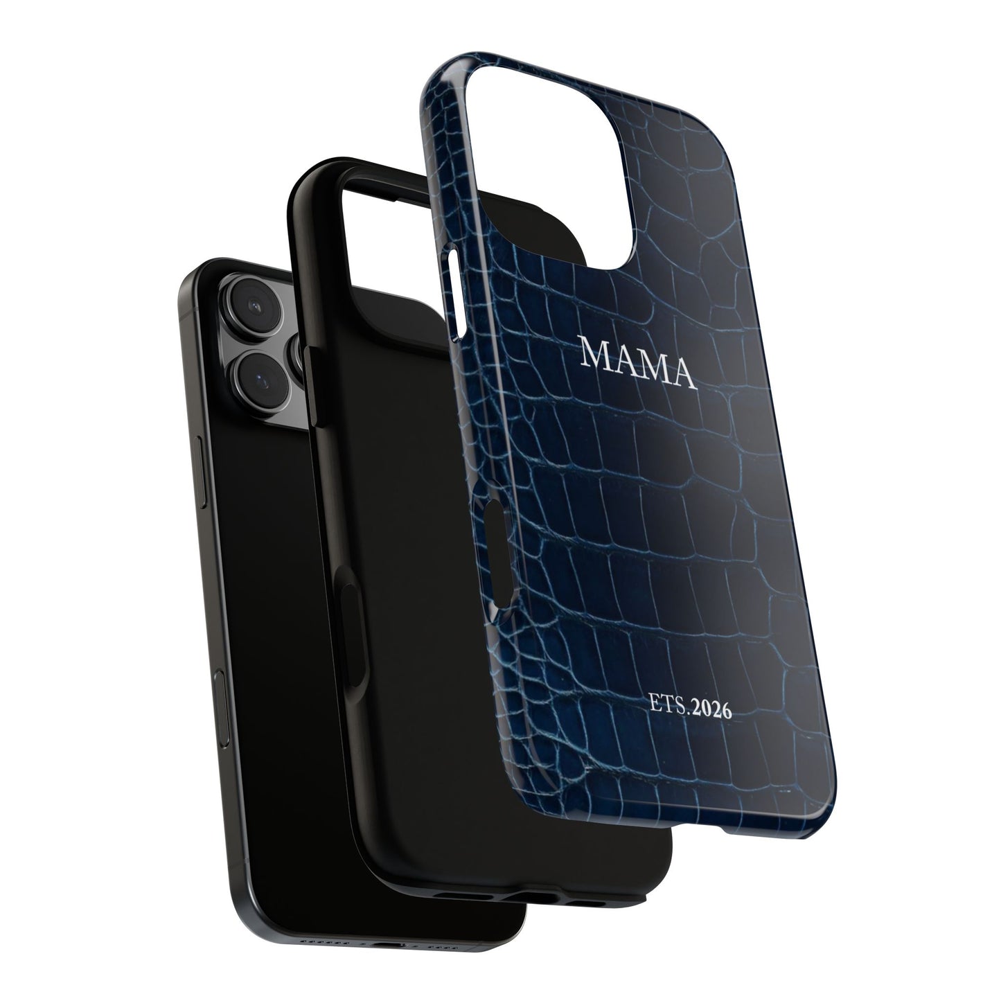 Personalized Mama Navy Croc Leather-Texture Tough Phone Case — EST.2026