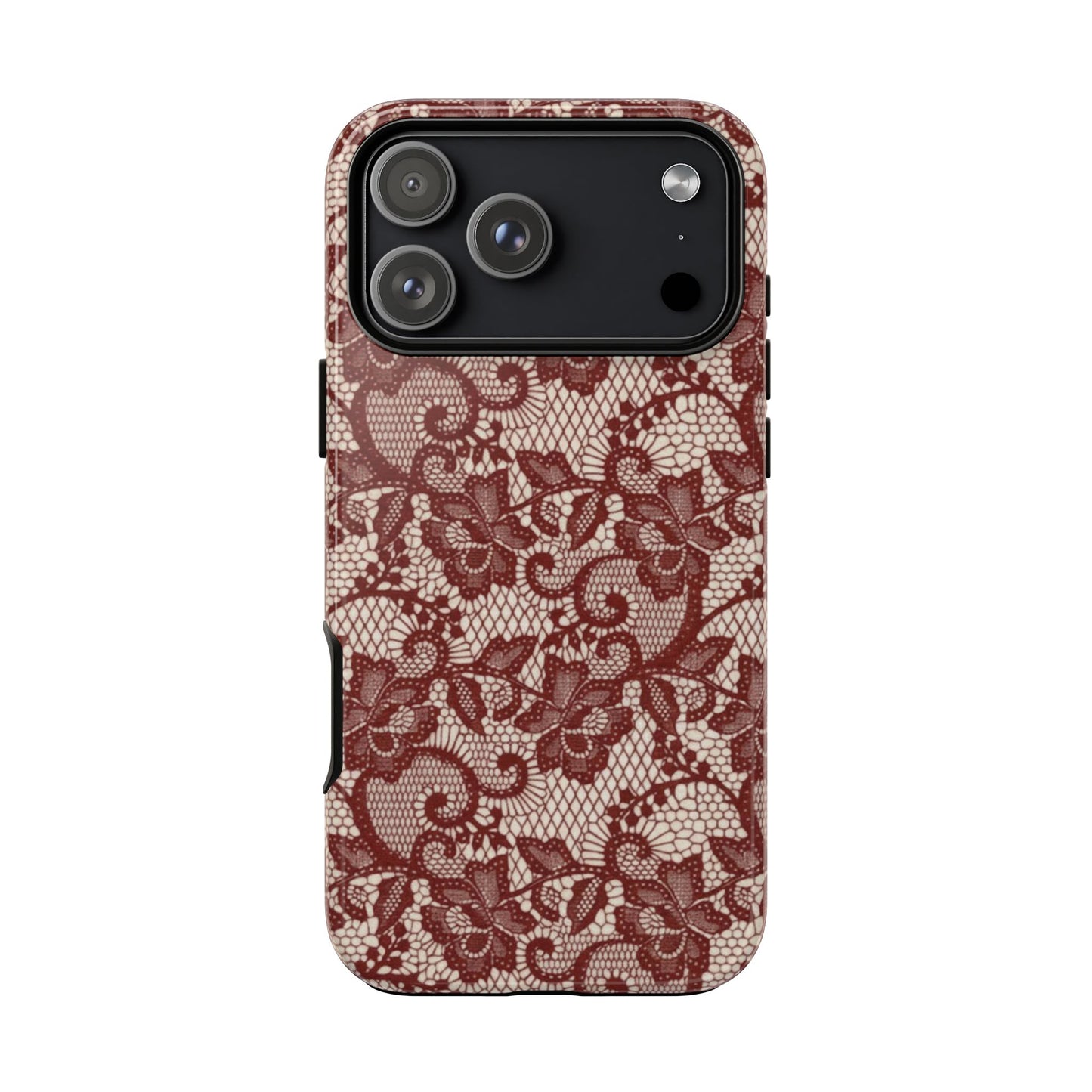 Elegant Red & Cream Lace Pattern Phone Case | Chic Feminine Aesthetic iPhone Case | Trendy Vintage Lace Design