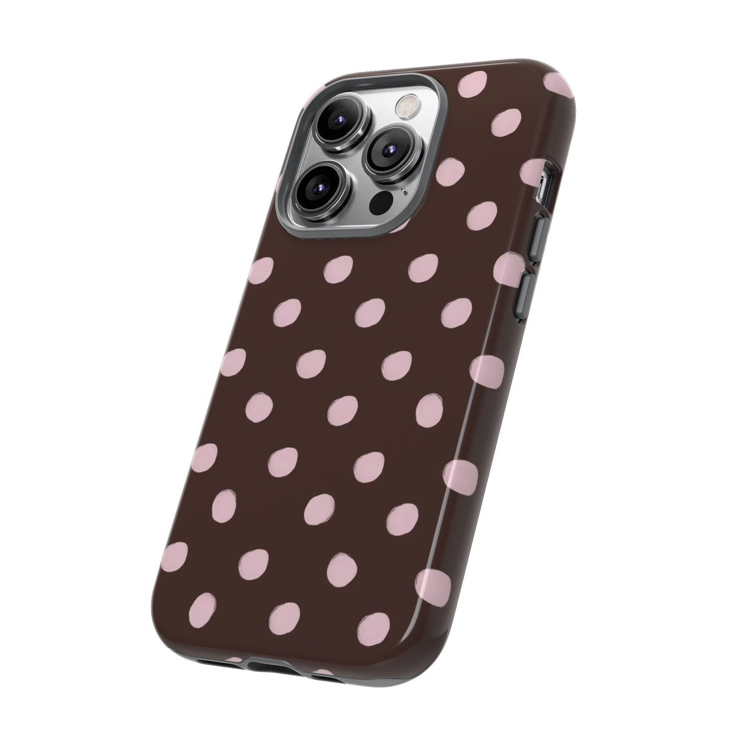 Cute Brown and Pink polka dot iPhone case, aesthetic trendy girly phone case, soft girl style