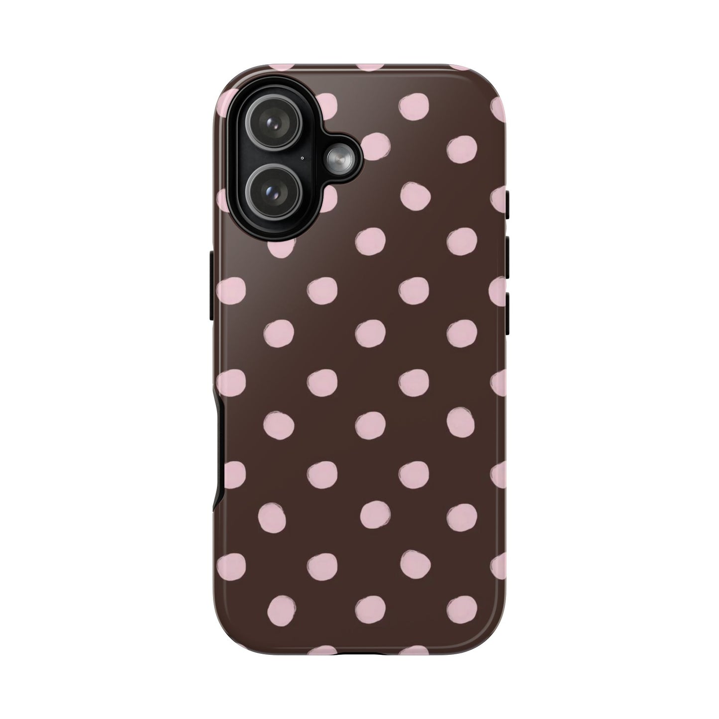 Cute Brown and Pink polka dot iPhone case, aesthetic trendy girly phone case, soft girl style