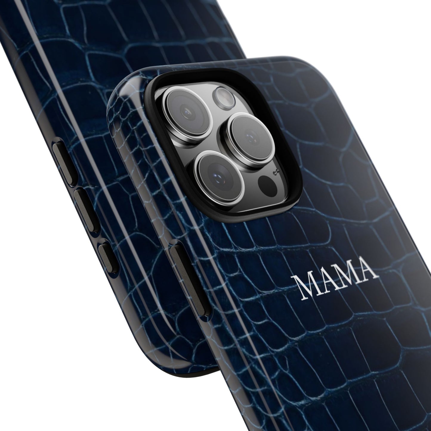 Personalized Mama Navy Croc Leather-Texture Tough Phone Case — EST.2026