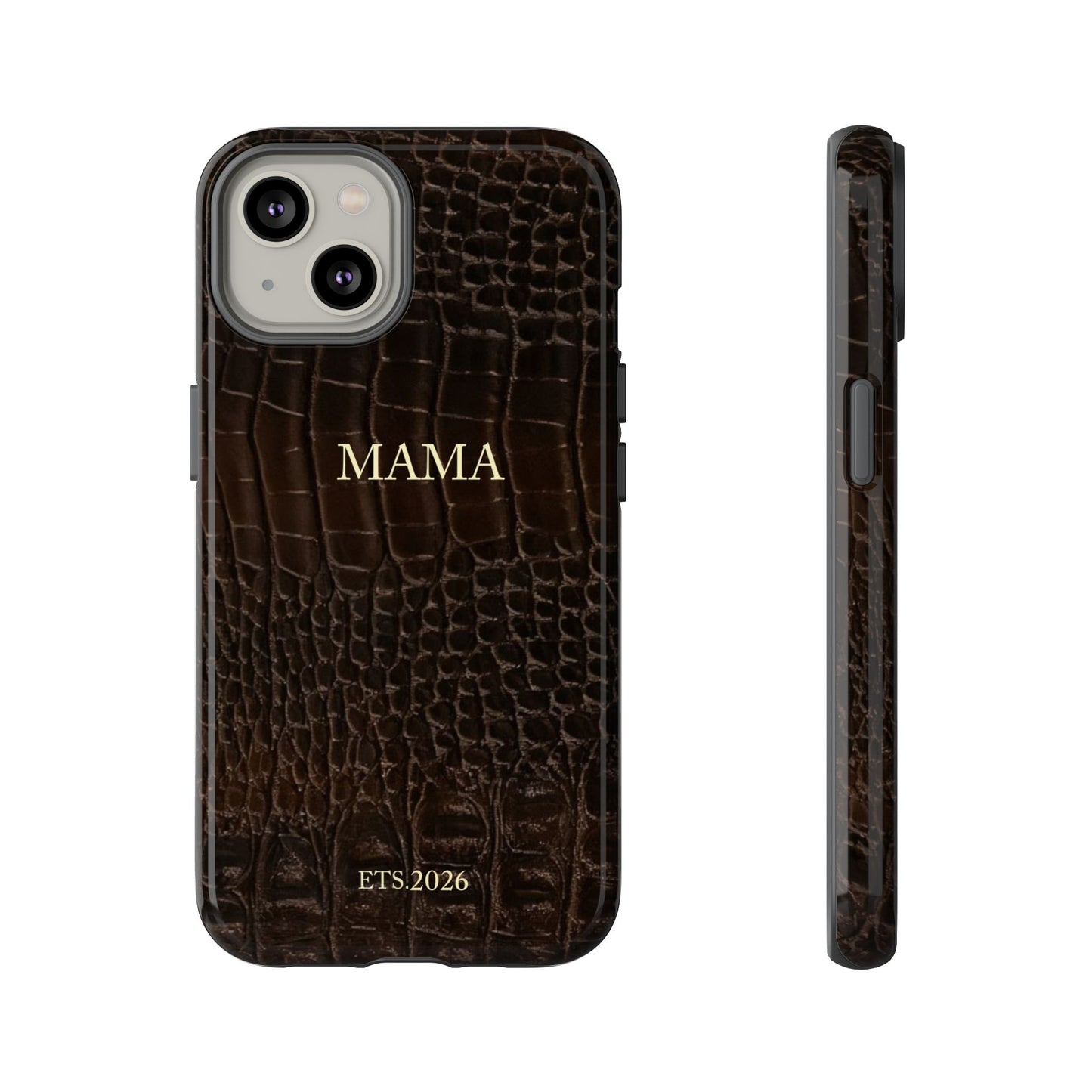 Mama Croc Leather-Texture Tough Phone Case — Personalized EST.2026