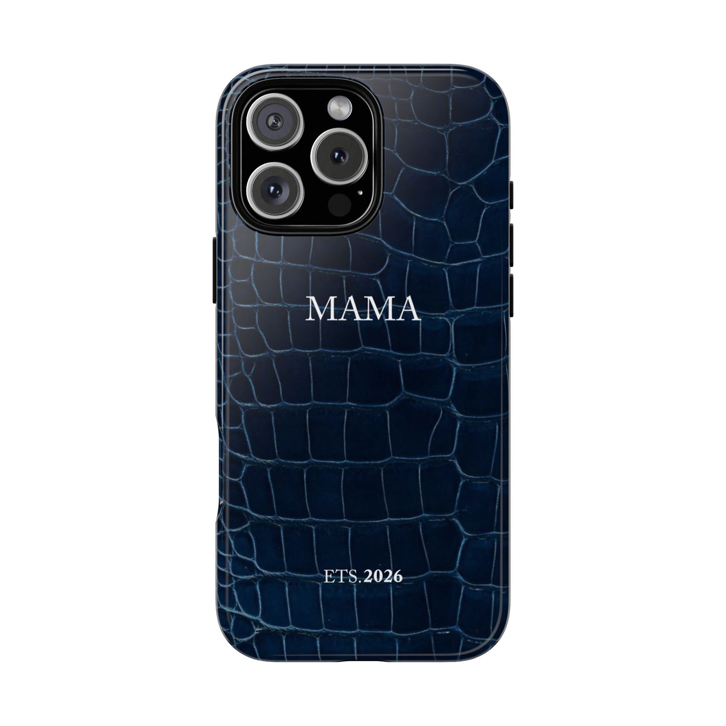 Personalized Mama Navy Croc Leather-Texture Tough Phone Case — EST.2026