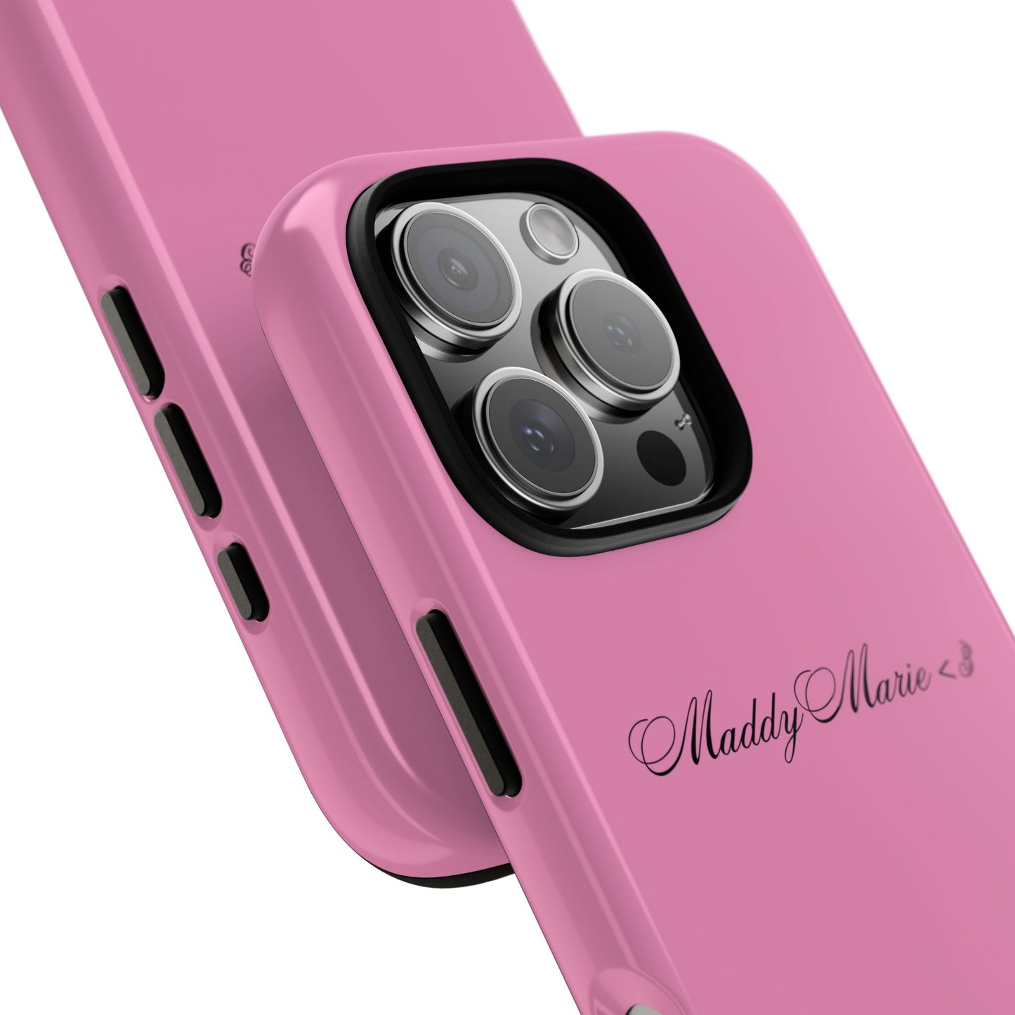 Personalized Pink Tough Phone Case - 'MaddyMarie>3' Script Name
