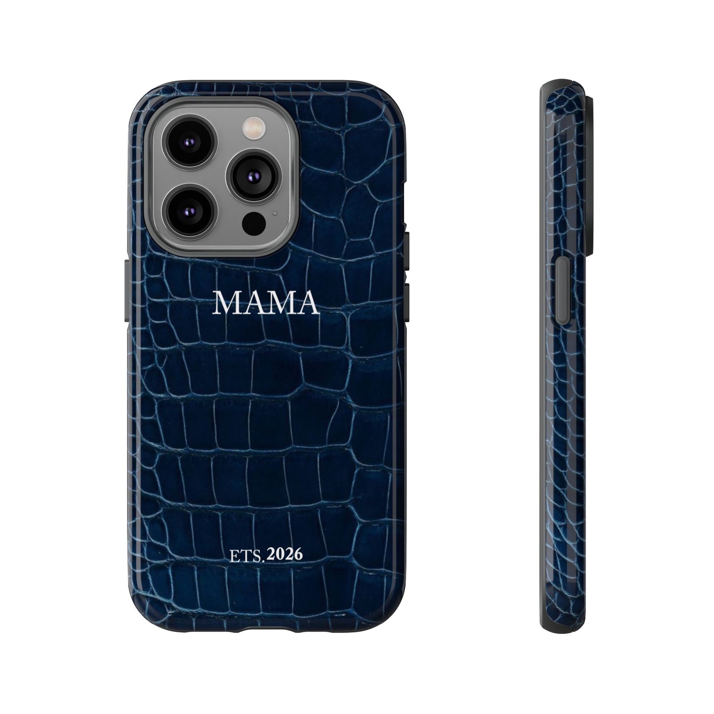 Personalized Mama Navy Croc Leather-Texture Tough Phone Case — EST.2026