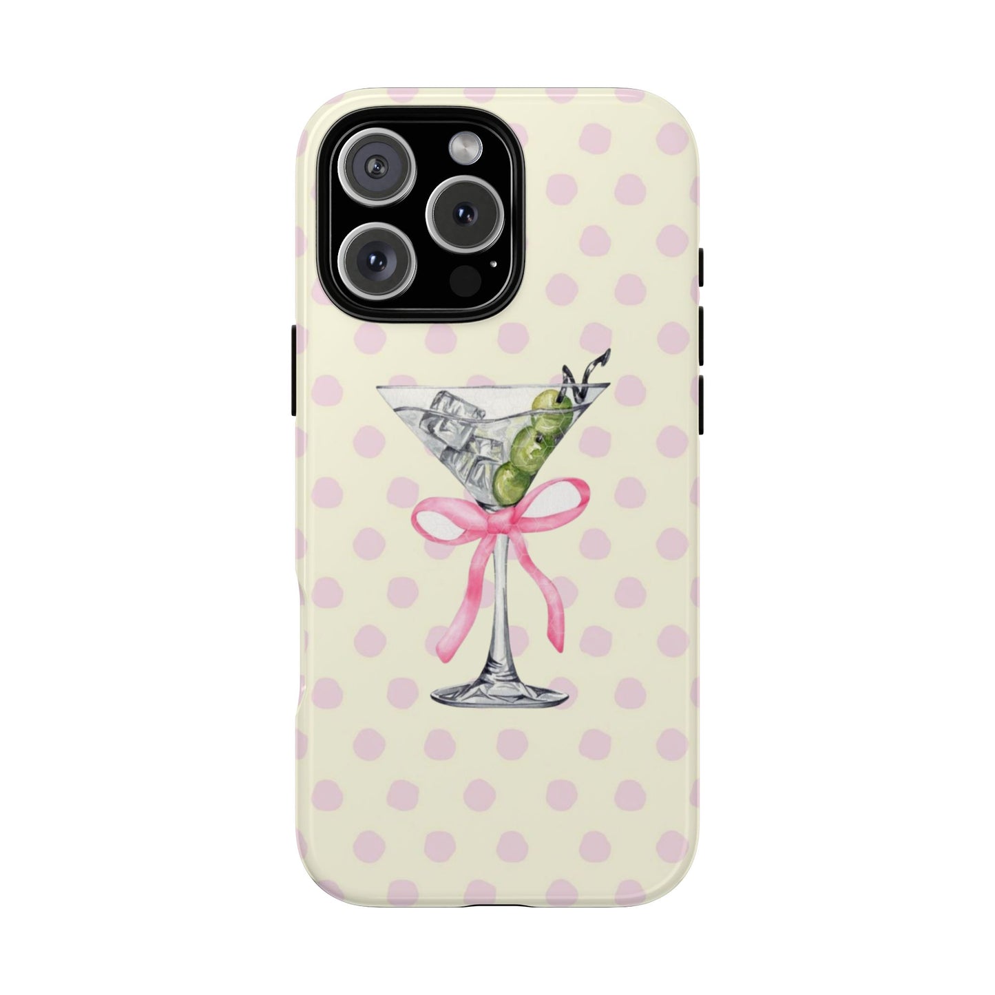 Martini & Olive Polka Dot Phone Case — Cute Pink Ribbon Cocktail iPhone Cover