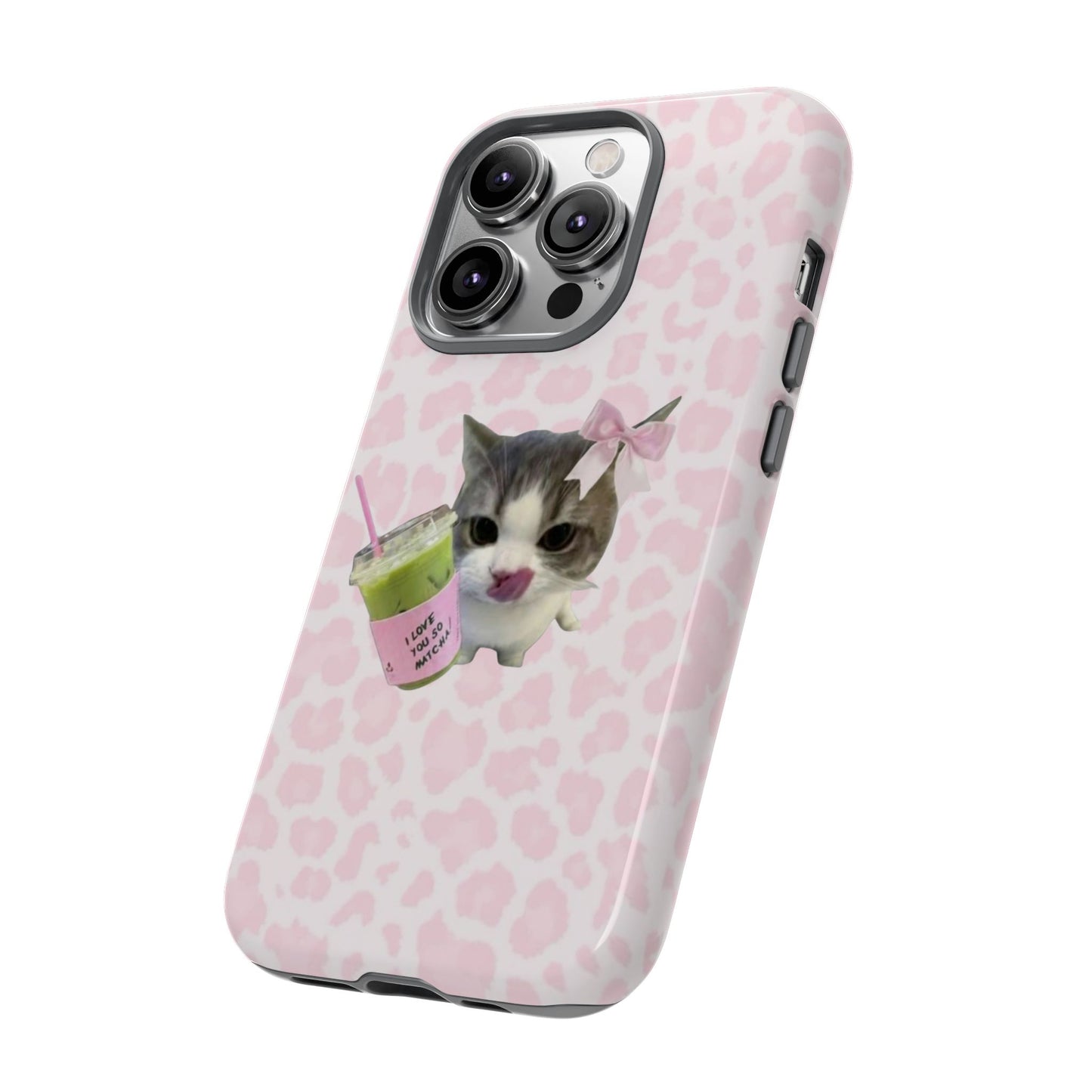 Matcha Lover Cat Phone Case – Cute Pink Aesthetic iPhone Case for Girls