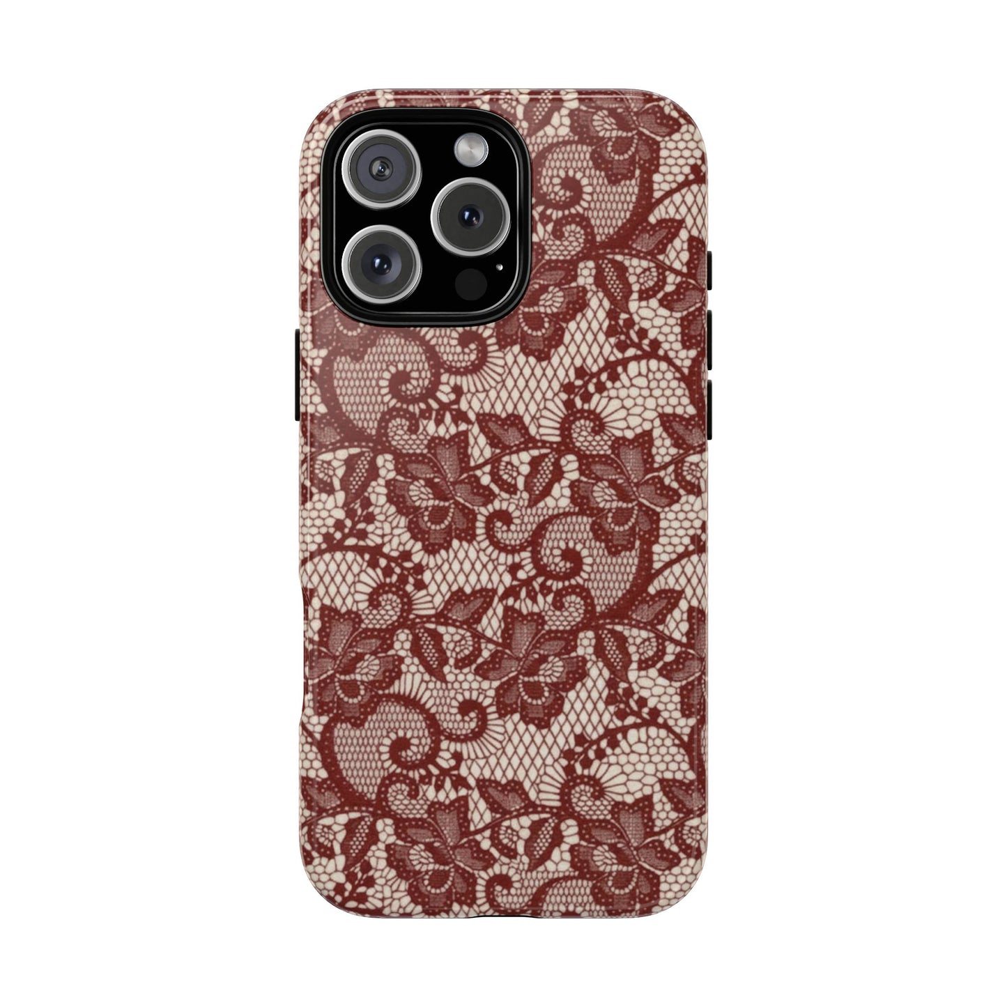 Elegant Red & Cream Lace Pattern Phone Case | Chic Feminine Aesthetic iPhone Case | Trendy Vintage Lace Design