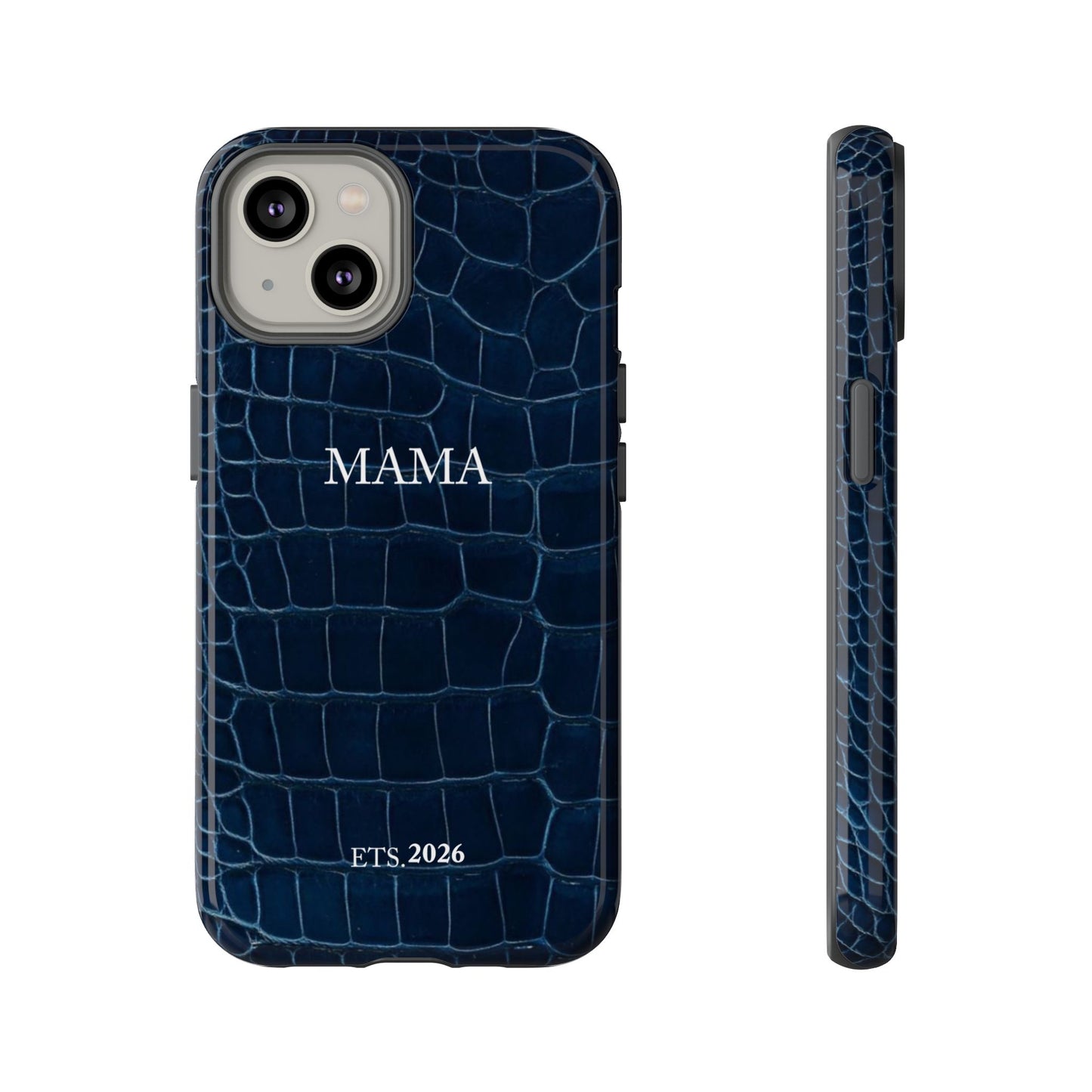 Personalized Mama Navy Croc Leather-Texture Tough Phone Case — EST.2026