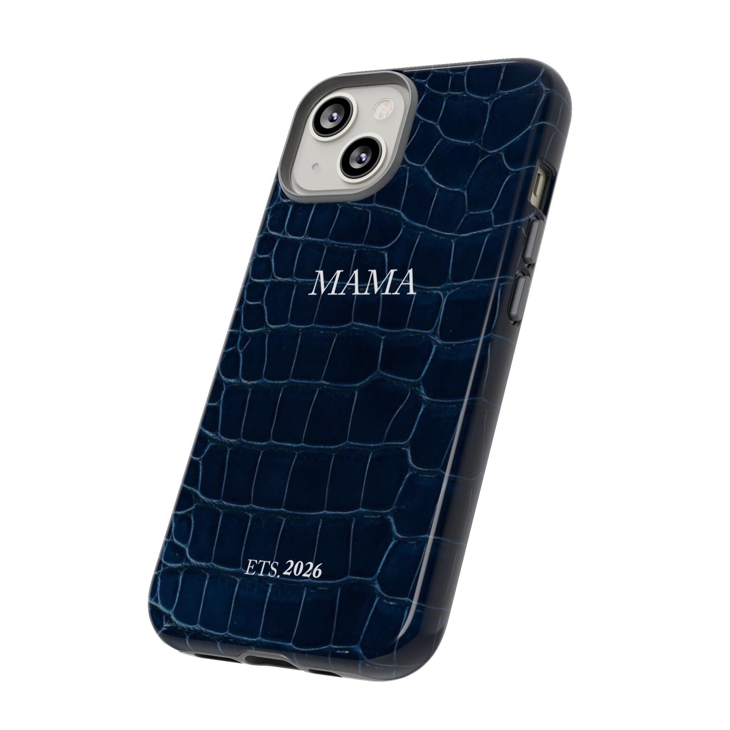 Personalized Mama Navy Croc Leather-Texture Tough Phone Case — EST.2026