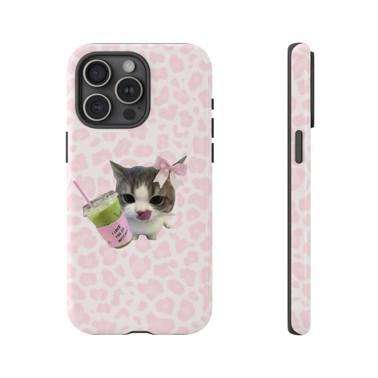 Matcha Lover Cat Phone Case – Cute Pink Aesthetic iPhone Case for Girls