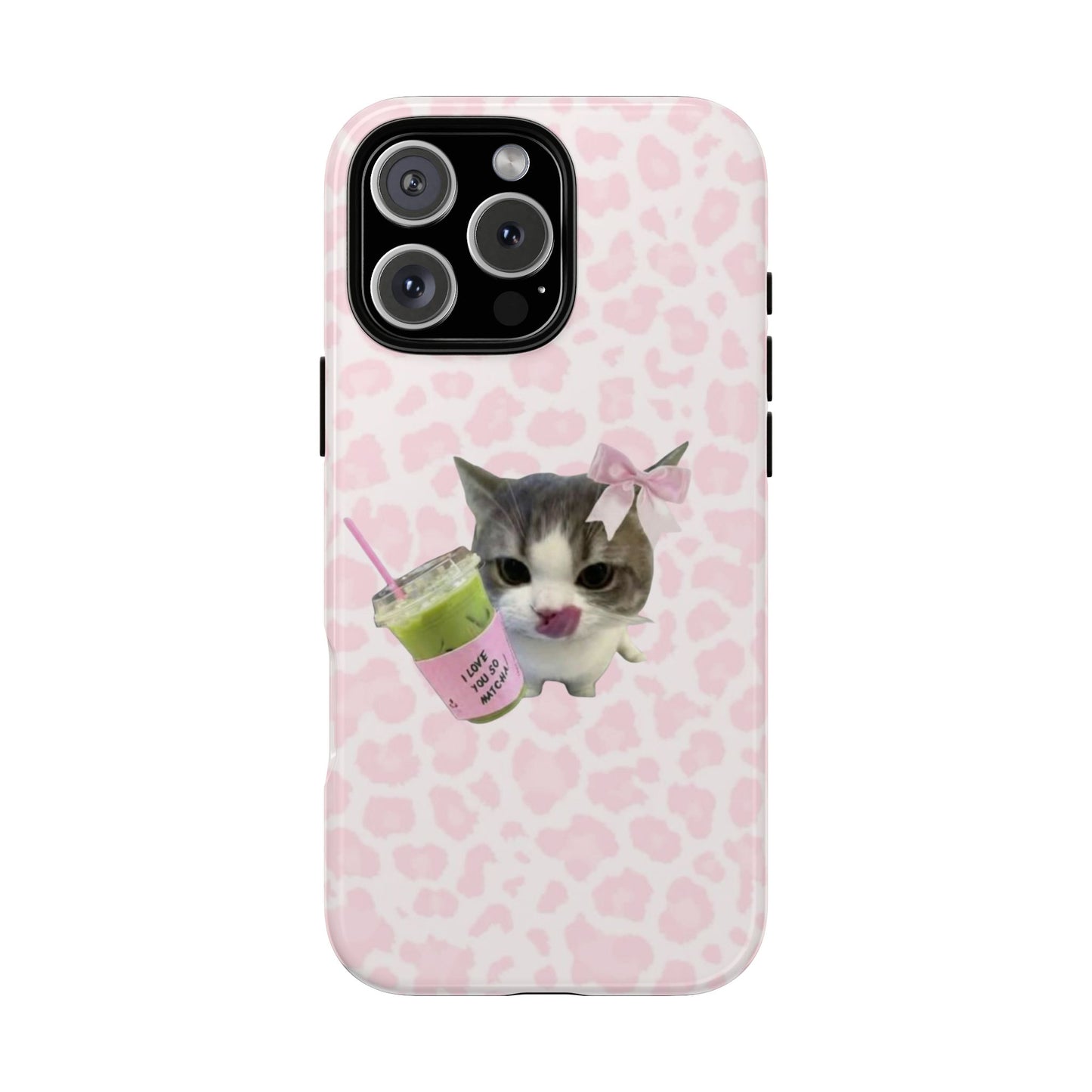 Matcha Lover Cat Phone Case – Cute Pink Aesthetic iPhone Case for Girls