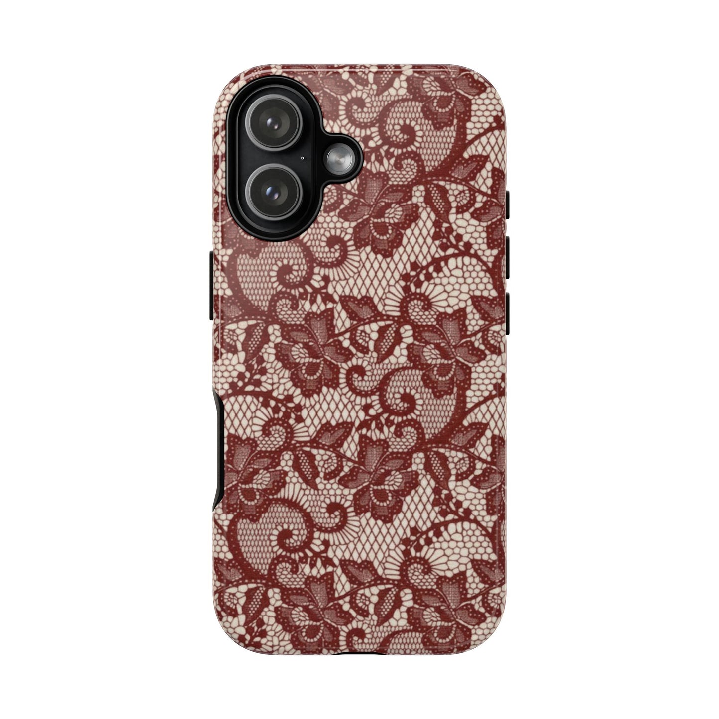 Elegant Red & Cream Lace Pattern Phone Case | Chic Feminine Aesthetic iPhone Case | Trendy Vintage Lace Design