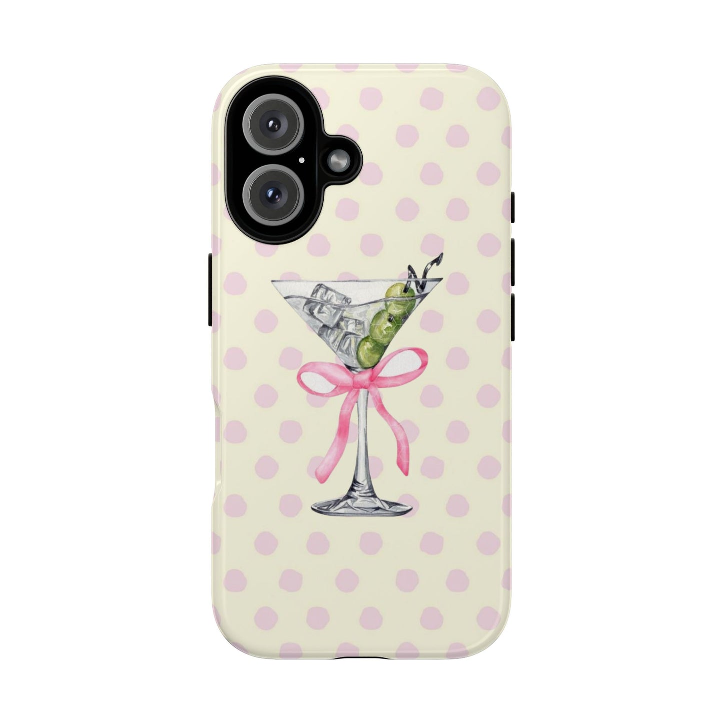 Martini & Olive Polka Dot Phone Case — Cute Pink Ribbon Cocktail iPhone Cover