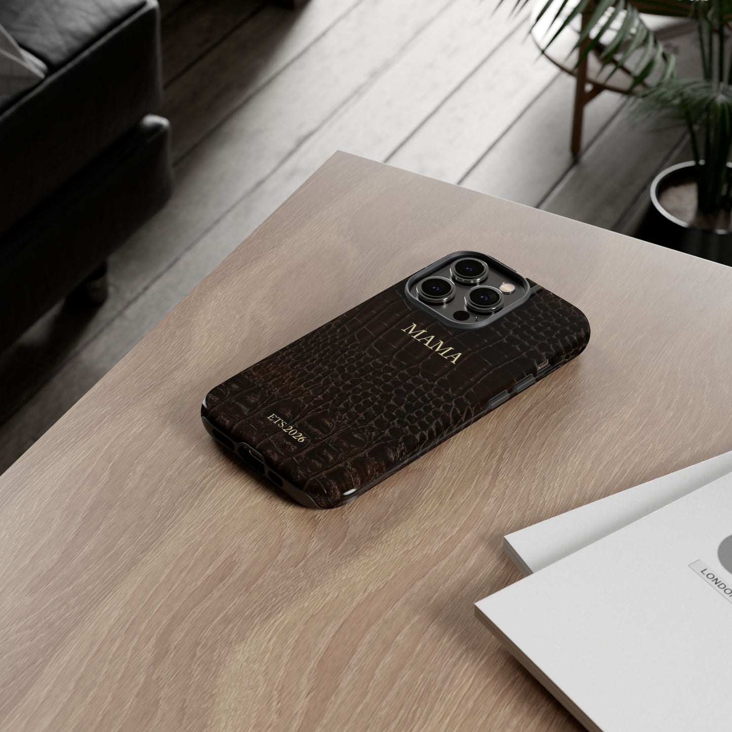Mama Croc Leather-Texture Tough Phone Case — Personalized EST.2026