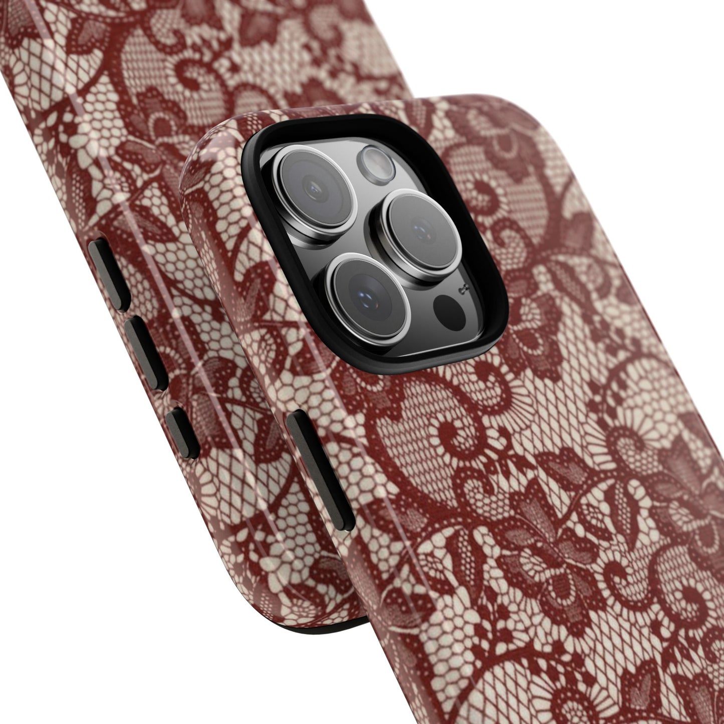 Elegant Red & Cream Lace Pattern Phone Case | Chic Feminine Aesthetic iPhone Case | Trendy Vintage Lace Design