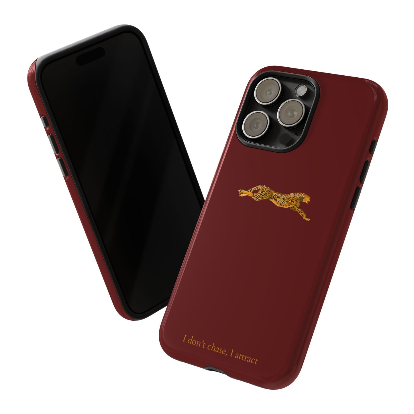 Leopard Cherry Red Phone Case — Aesthetic Stylish Tough Case—luxury iPhone case "I don't chase I attract"