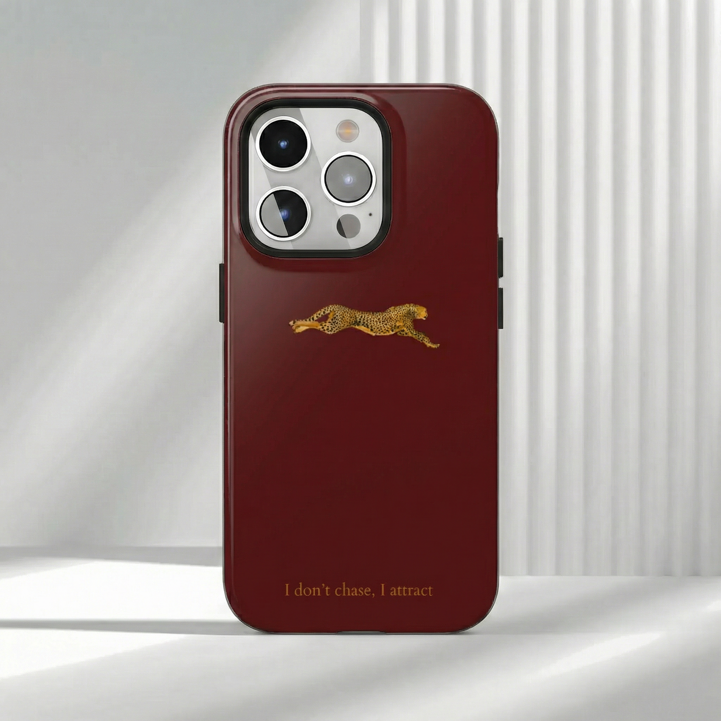 Leopard Cherry Red Phone Case — Aesthetic Stylish Tough Case—luxury iPhone case "I don't chase I attract"