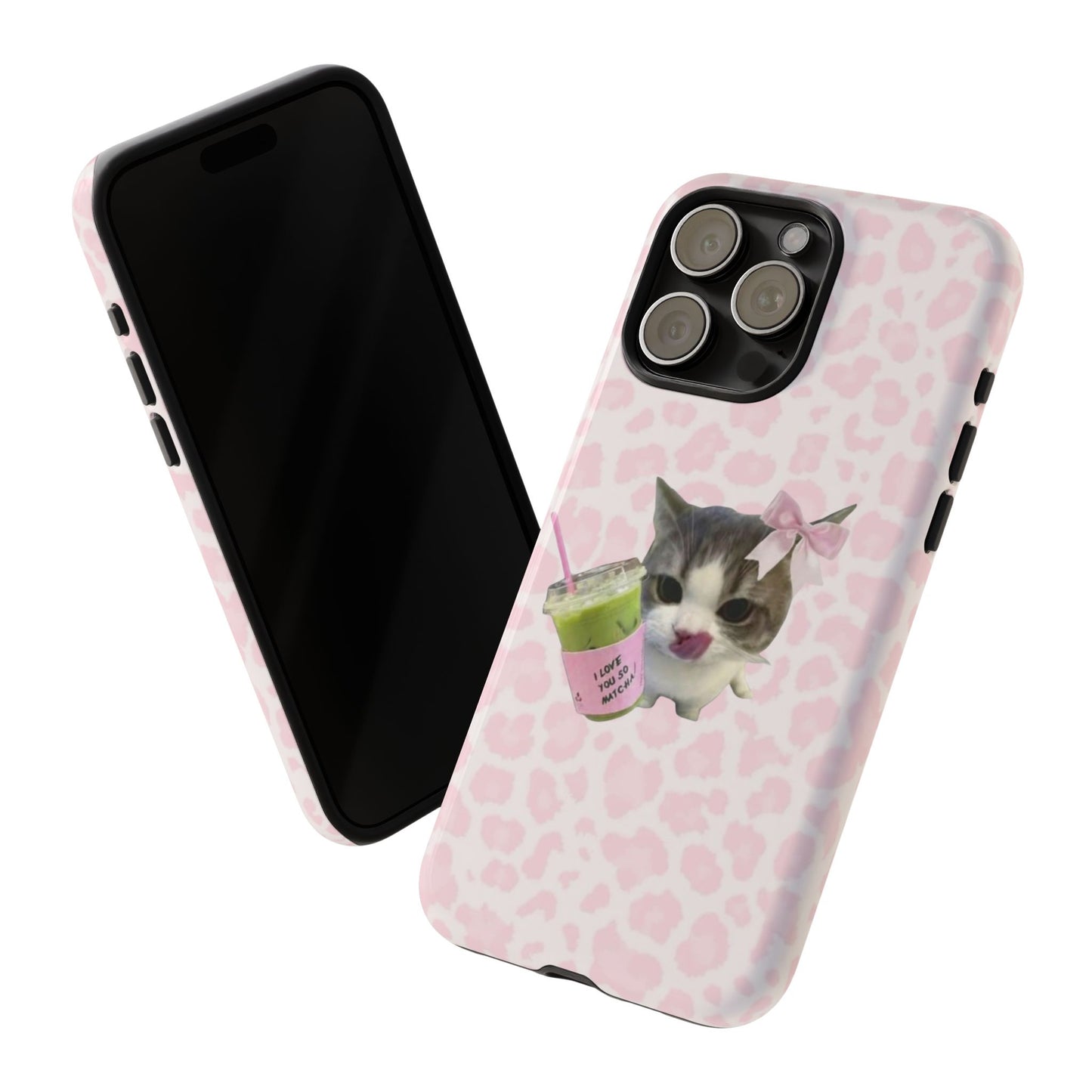 Matcha Lover Cat Phone Case – Cute Pink Aesthetic iPhone Case for Girls