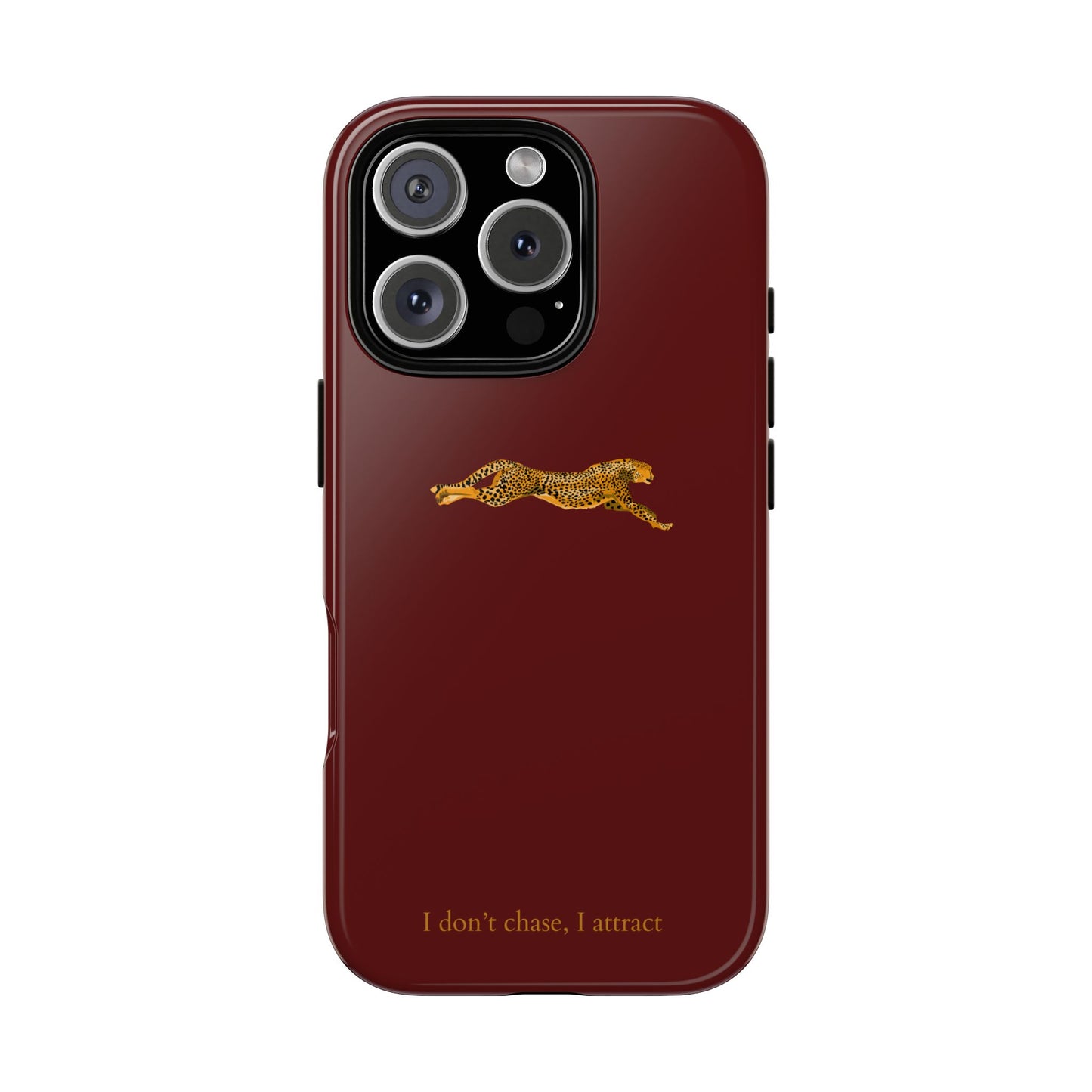 Leopard Cherry Red Phone Case — Aesthetic Stylish Tough Case—luxury iPhone case "I don't chase I attract"