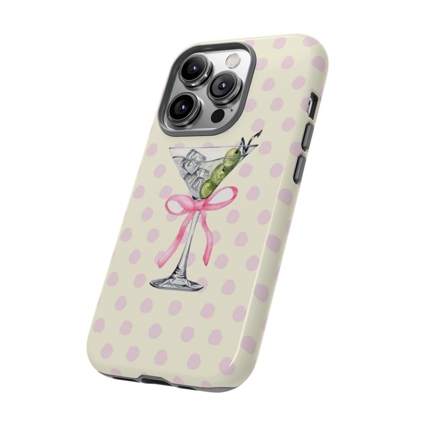 Martini & Olive Polka Dot Phone Case — Cute Pink Ribbon Cocktail iPhone Cover