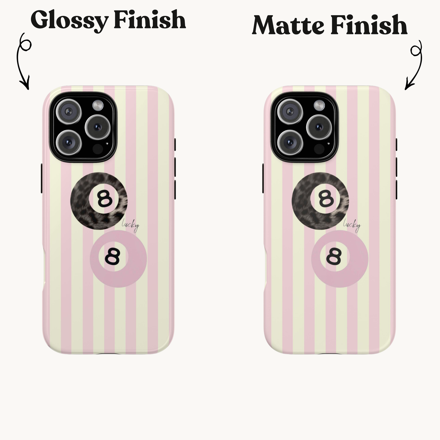 Aesthetic 8 Ball Phone Case – Cute Pink Stripe iPhone Case | Trendy Retro Phone Case