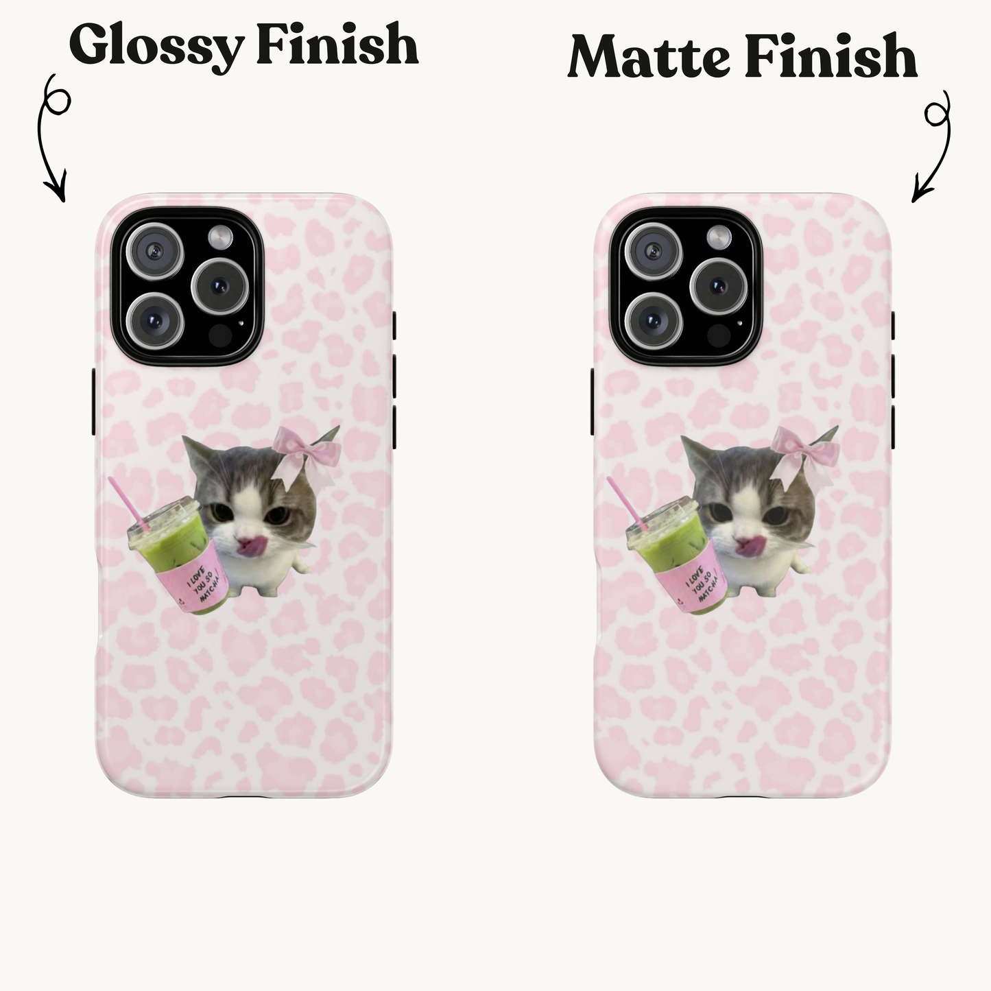 Matcha Lover Cat Phone Case – Cute Pink Aesthetic iPhone Case for Girls