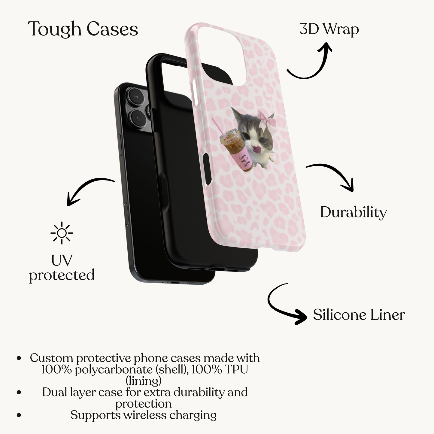 coffee  Lover Cat Phone Case – Cute Pink Aesthetic iPhone Case for Girls