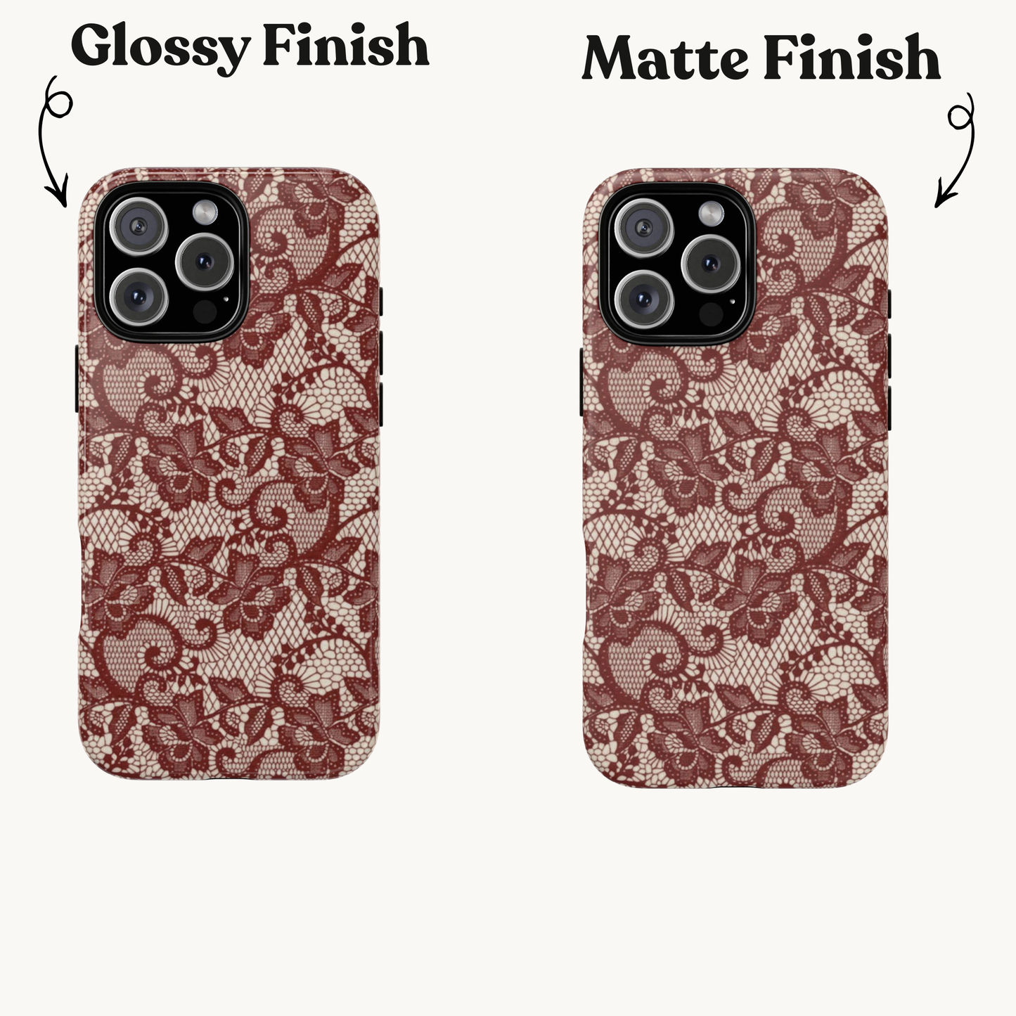 Elegant Red & Cream Lace Pattern Phone Case | Chic Feminine Aesthetic iPhone Case | Trendy Vintage Lace Design