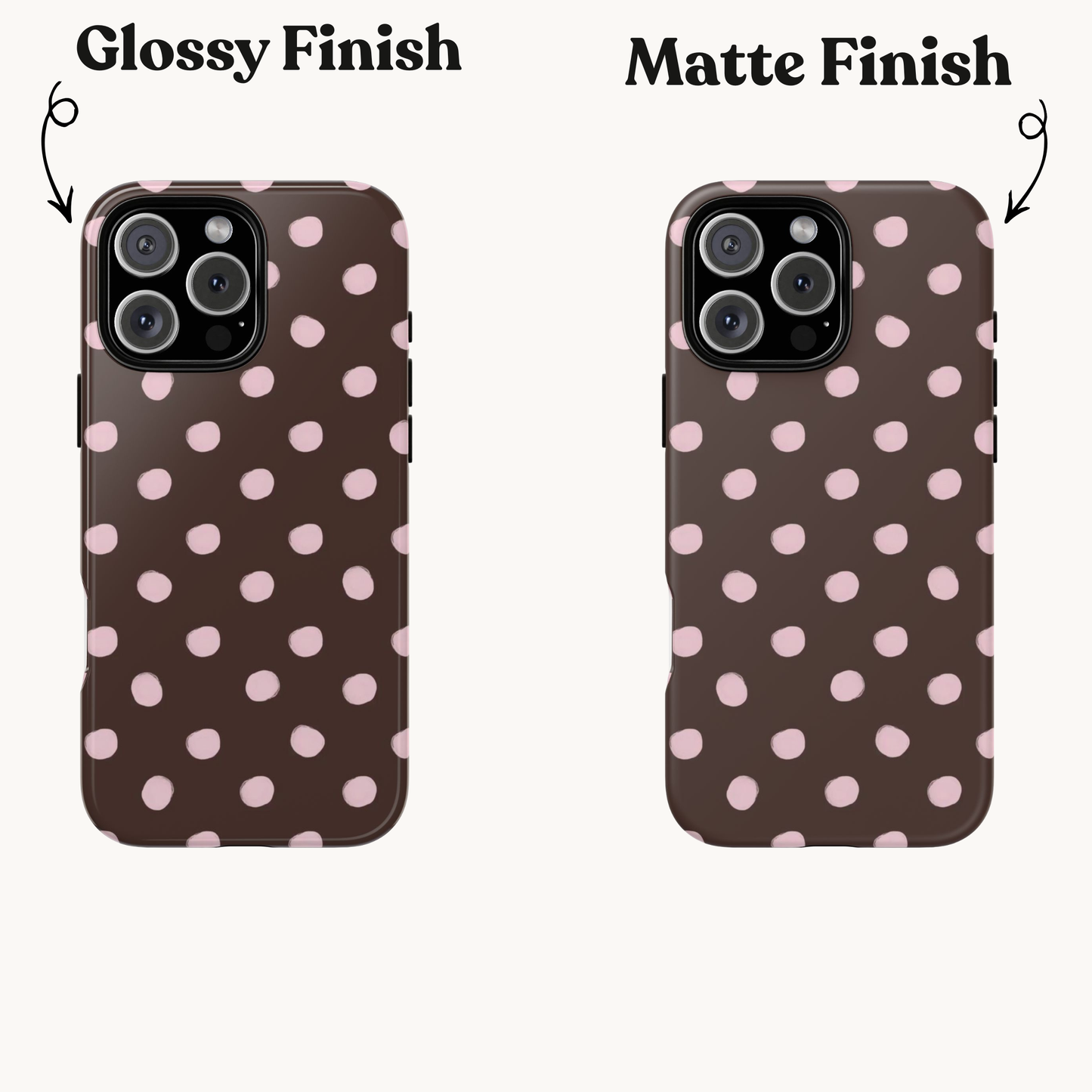 Cute Brown and Pink polka dot iPhone case, aesthetic trendy girly phone case, soft girl style