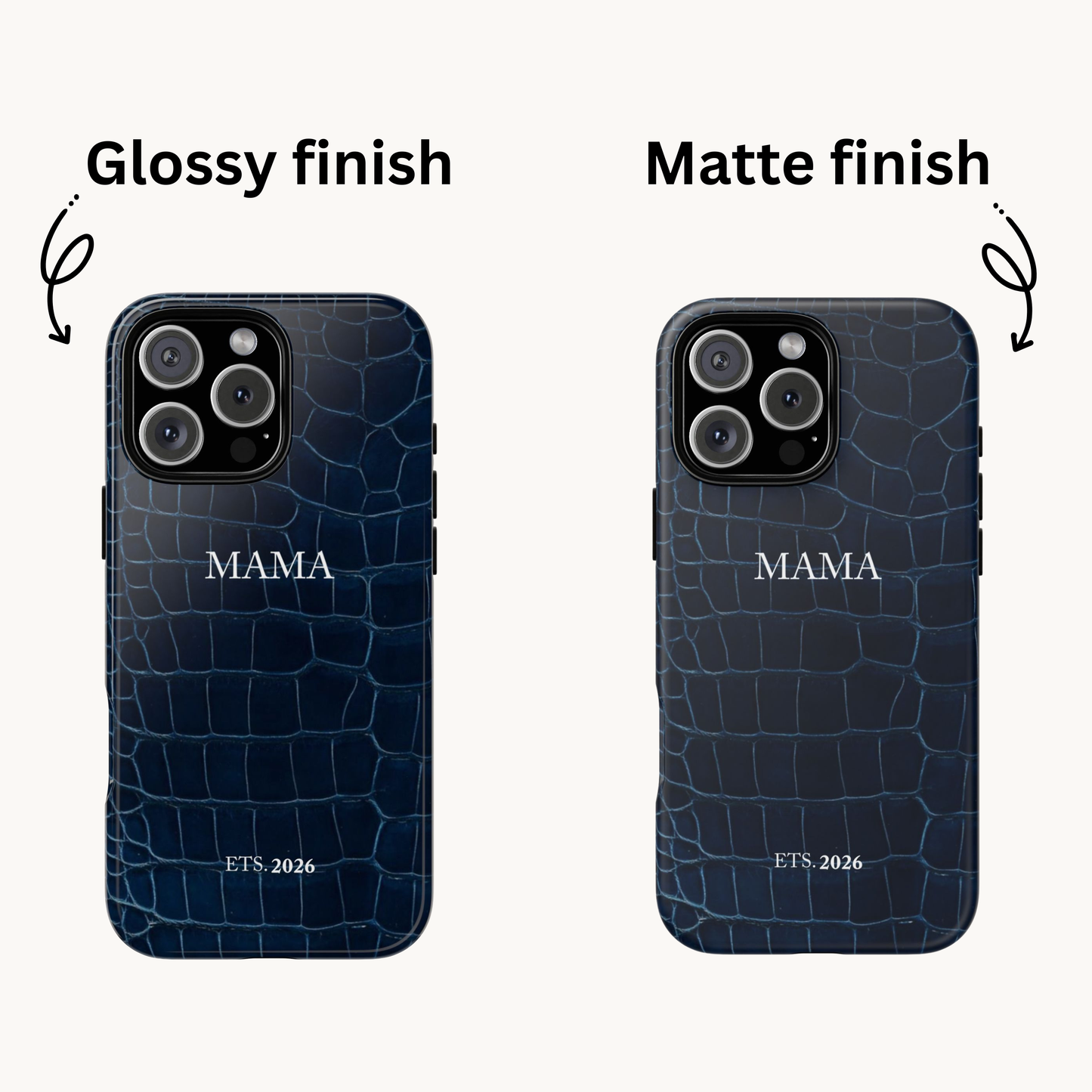 Personalized Mama Navy Croc Leather-Texture Tough Phone Case — EST.2026