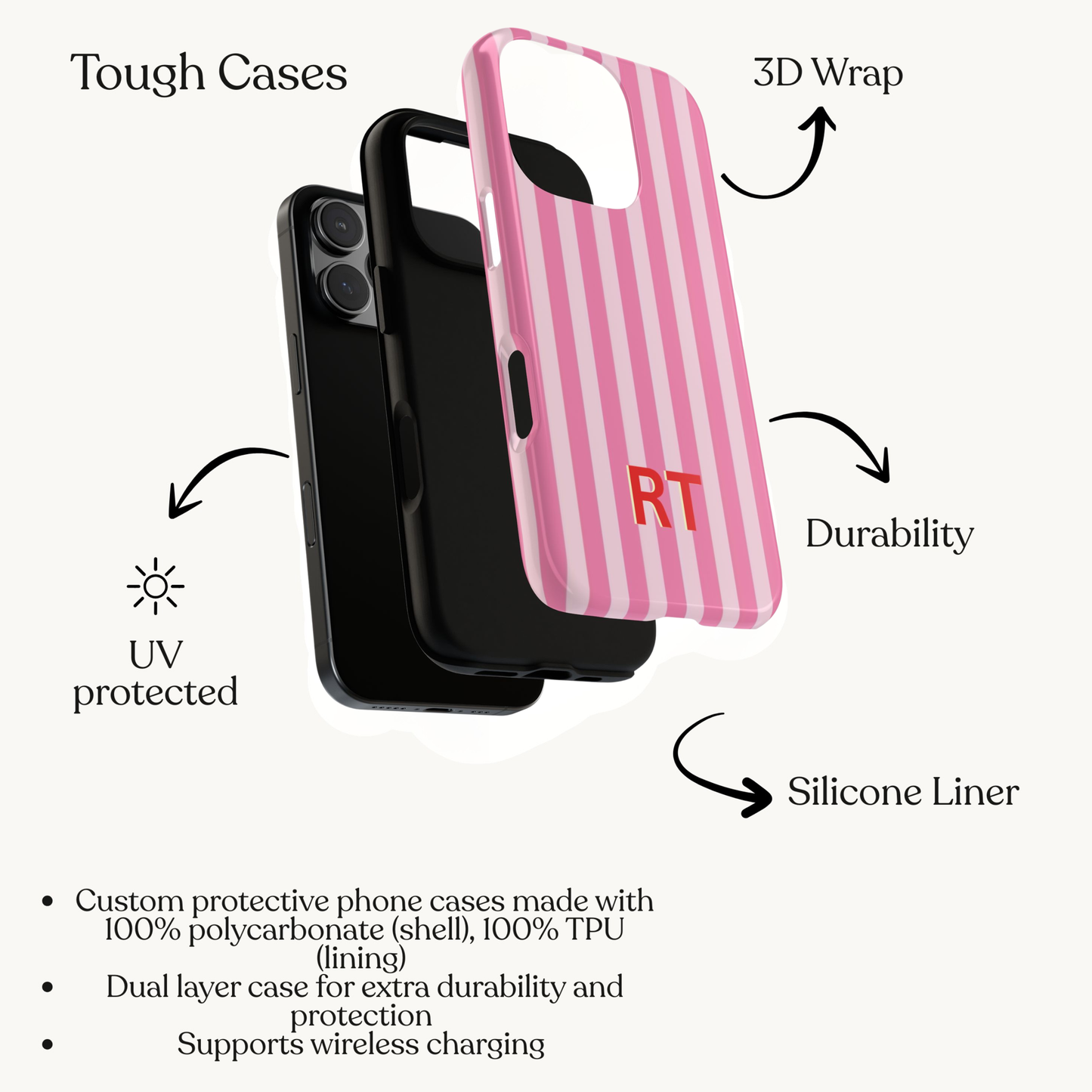 Personalized Pink Stripe Tough Case