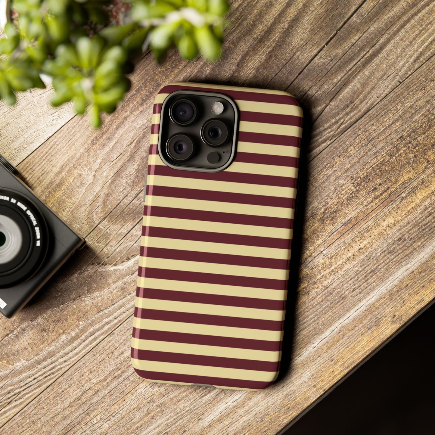 Butter Yellow & Burgundy Red striped