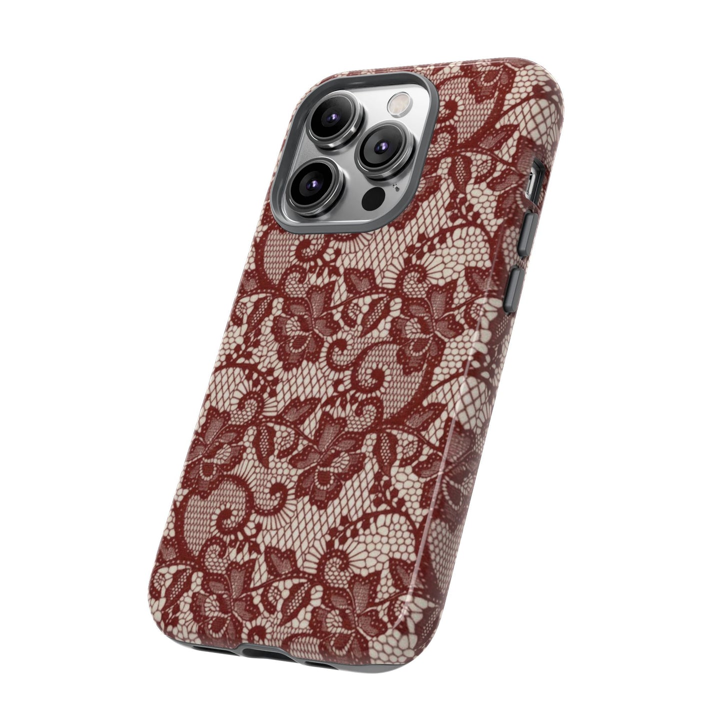 Elegant Red & Cream Lace Pattern Phone Case | Chic Feminine Aesthetic iPhone Case | Trendy Vintage Lace Design