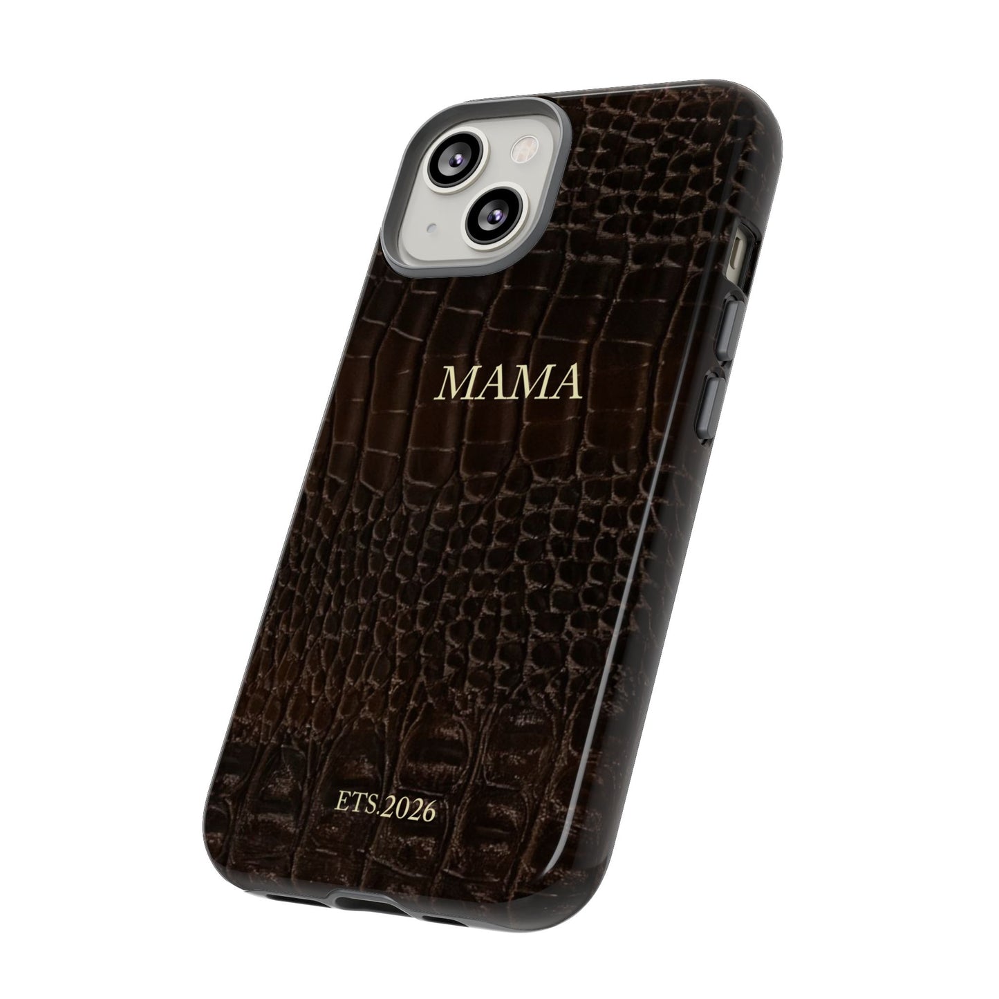 Mama Croc Leather-Texture Tough Phone Case — Personalized EST.2026