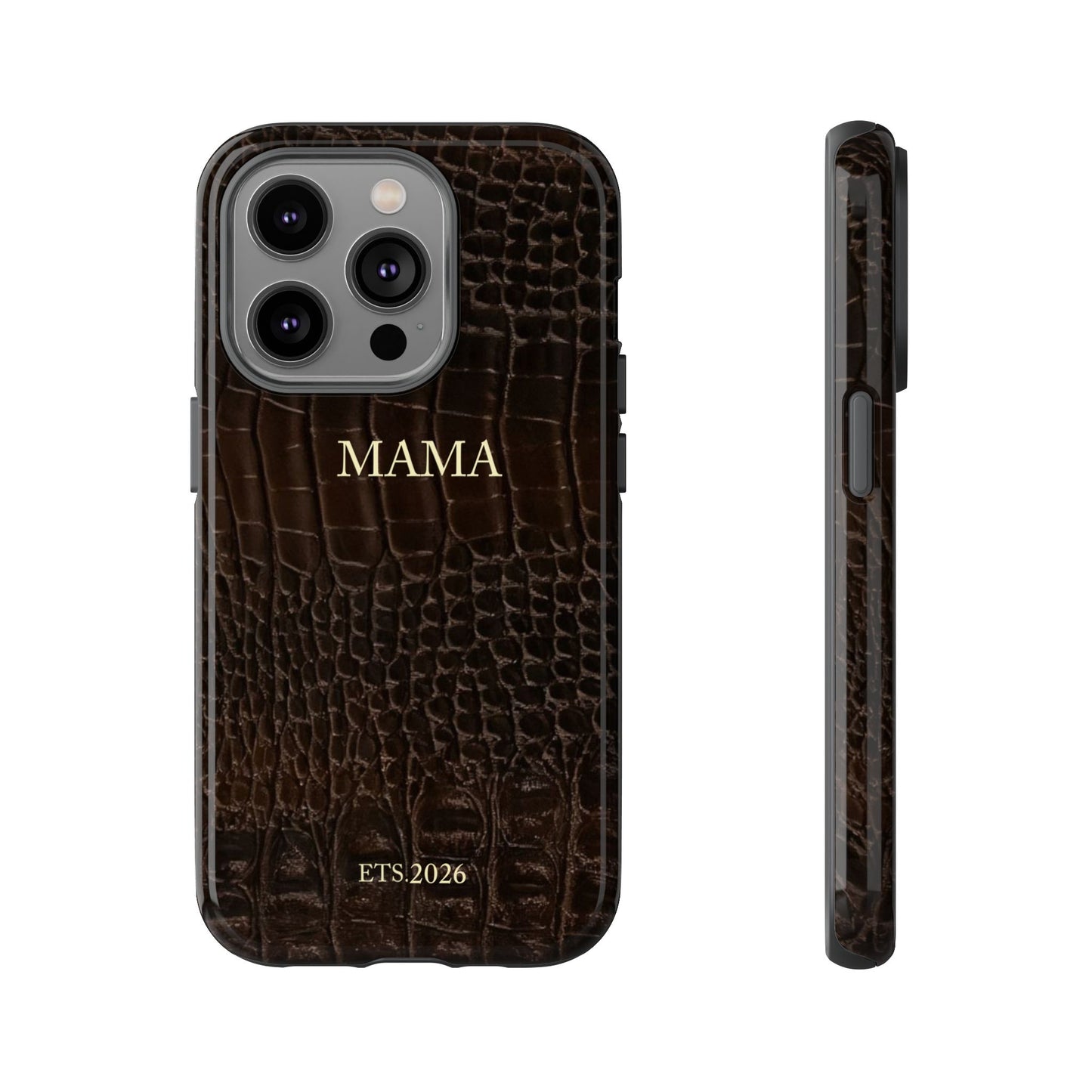 Mama Croc Leather-Texture Tough Phone Case — Personalized EST.2026
