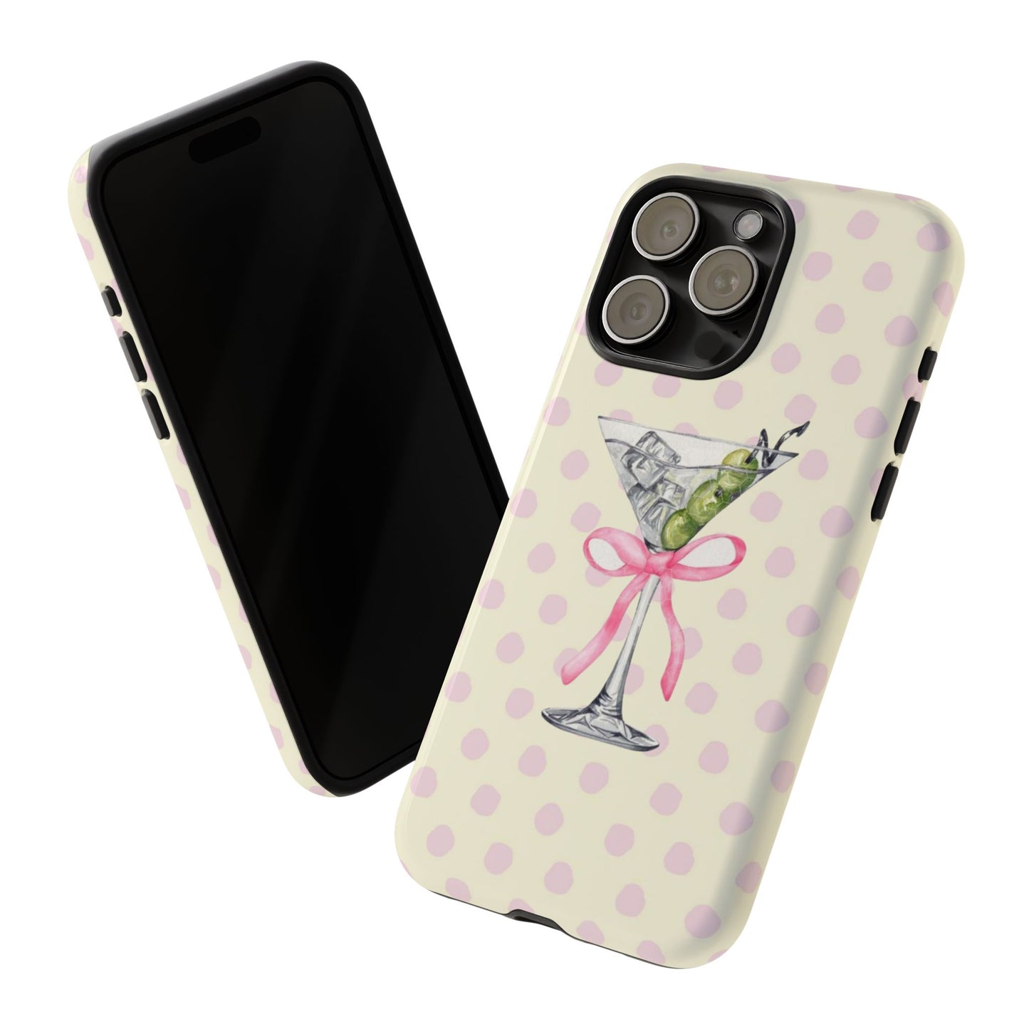 Martini & Olive Polka Dot Phone Case — Cute Pink Ribbon Cocktail iPhone Cover