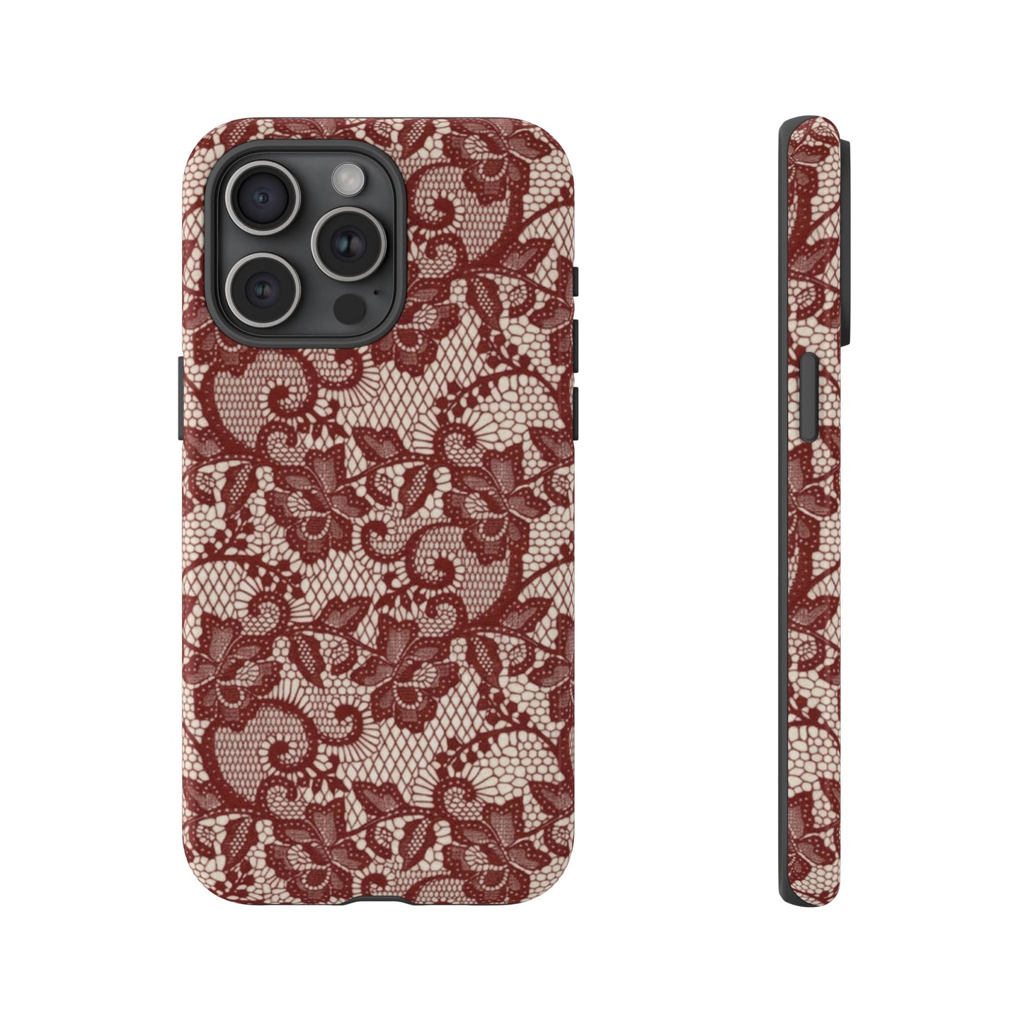 Elegant Red & Cream Lace Pattern Phone Case | Chic Feminine Aesthetic iPhone Case | Trendy Vintage Lace Design