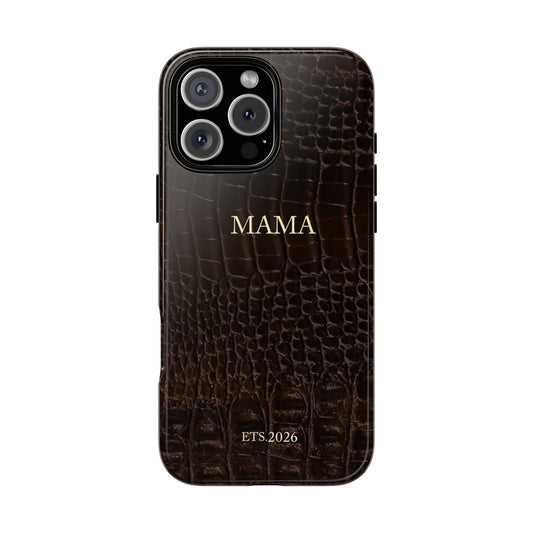 Mama Croc Leather-Texture Tough Phone Case — Personalized EST.2026