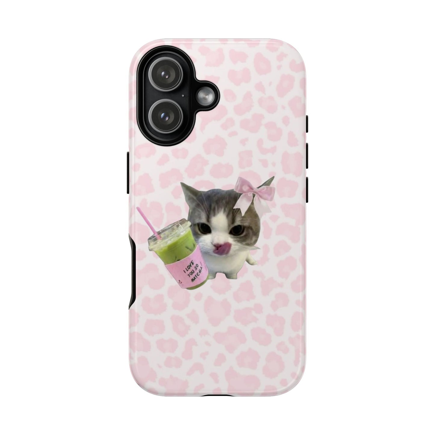 Matcha Lover Cat Phone Case – Cute Pink Aesthetic iPhone Case for Girls