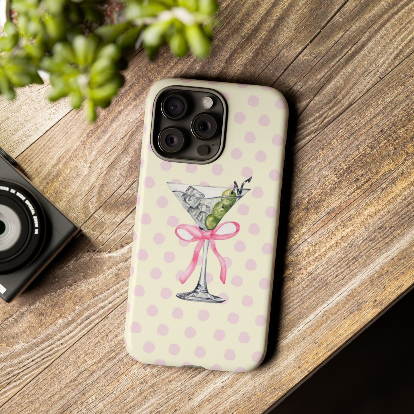 Martini & Olive Polka Dot Phone Case — Cute Pink Ribbon Cocktail iPhone Cover