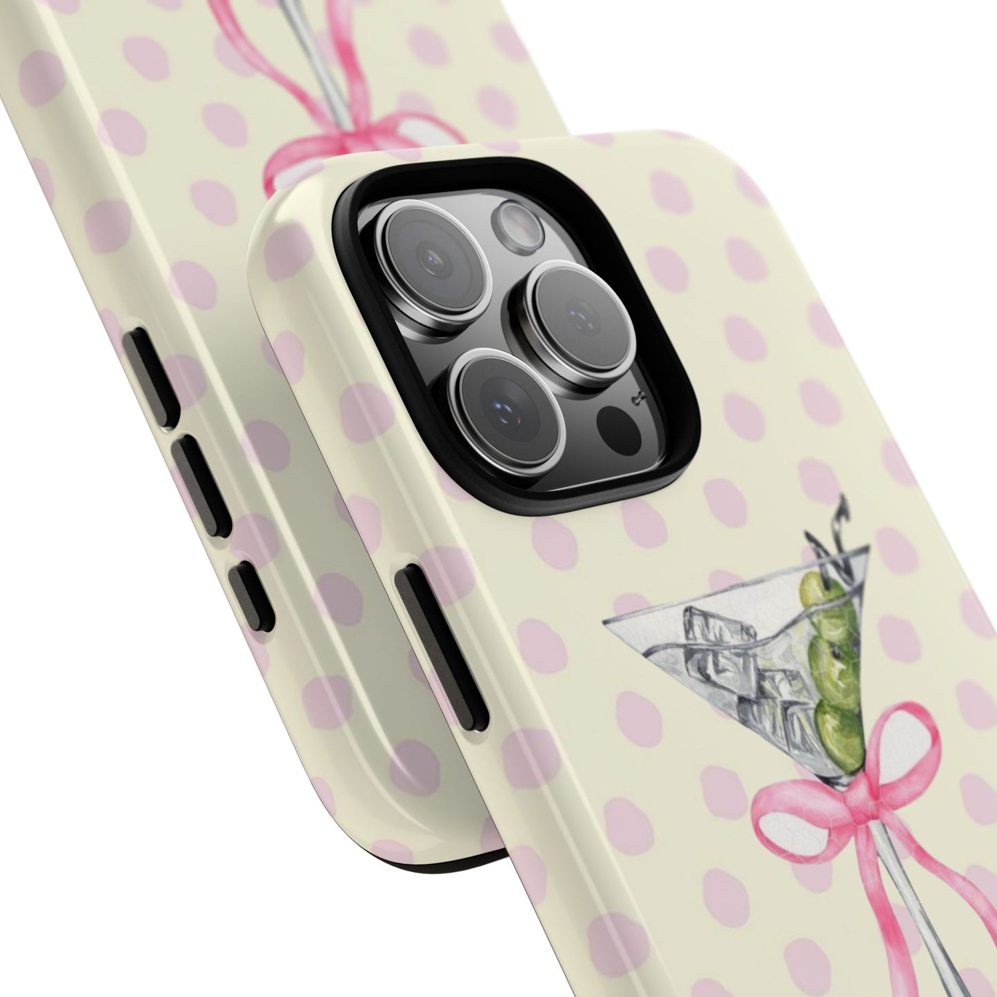 Martini & Olive Polka Dot Phone Case — Cute Pink Ribbon Cocktail iPhone Cover