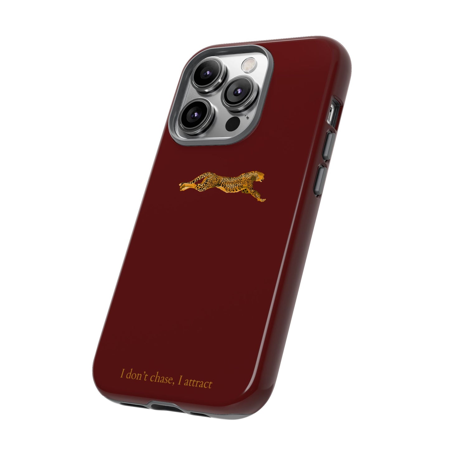 Leopard Cherry Red Phone Case — Aesthetic Stylish Tough Case—luxury iPhone case "I don't chase I attract"