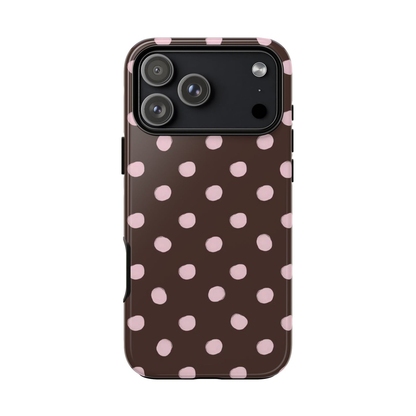 Cute Brown and Pink polka dot iPhone case, aesthetic trendy girly phone case, soft girl style
