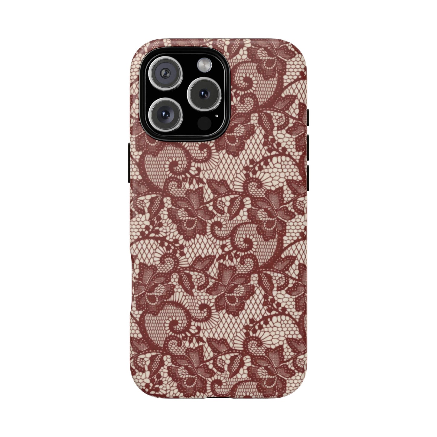 Elegant Red & Cream Lace Pattern Phone Case | Chic Feminine Aesthetic iPhone Case | Trendy Vintage Lace Design