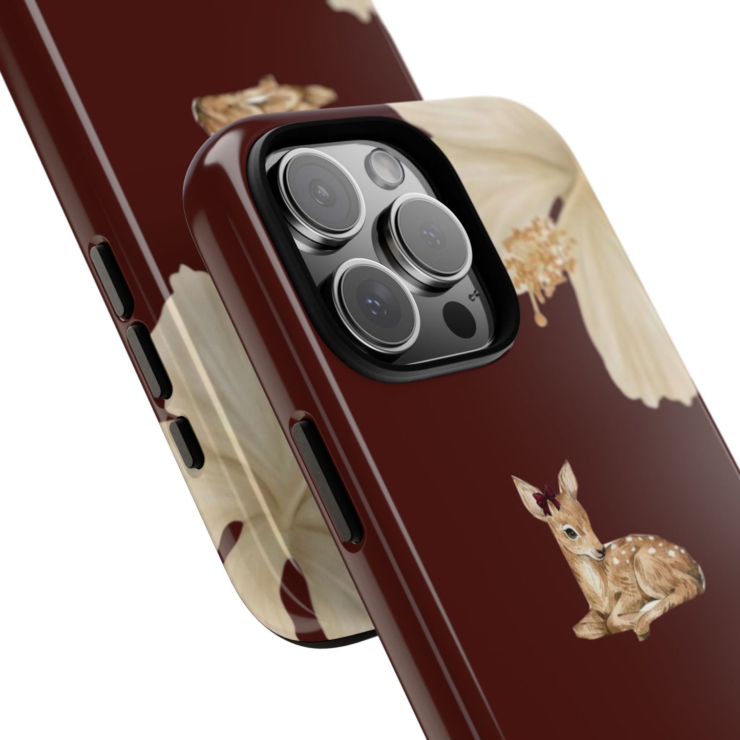 Aesthetic Coquette Deer Lily iPhone Case — Elegant Cherry Red Floral trendy iPhone case